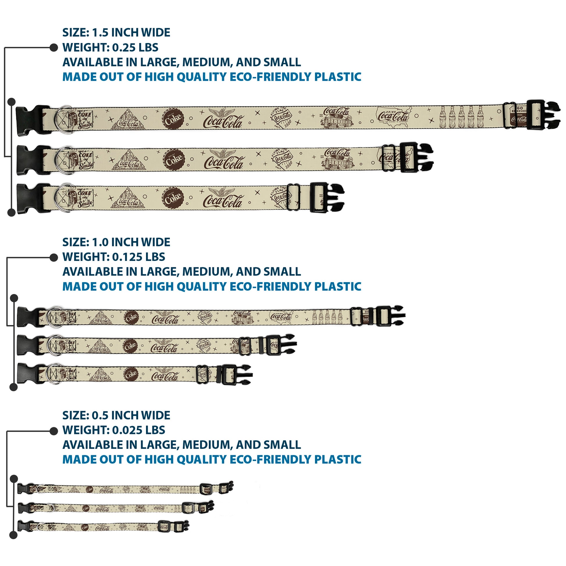 Plastic Clip Collar - Vintage Coca-Cola Coke Icons and Ad Logos White/Brown Plastic Clip Collars Coca-Cola