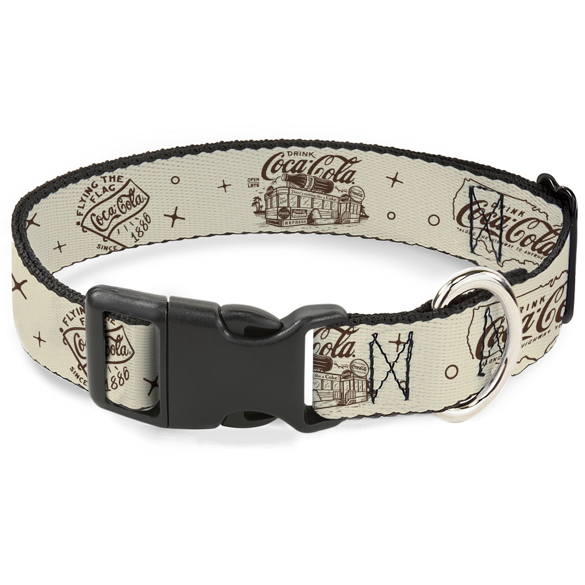 Plastic Clip Collar - Vintage Coca-Cola Coke Icons and Ad Logos White/Brown Plastic Clip Collars Coca-Cola