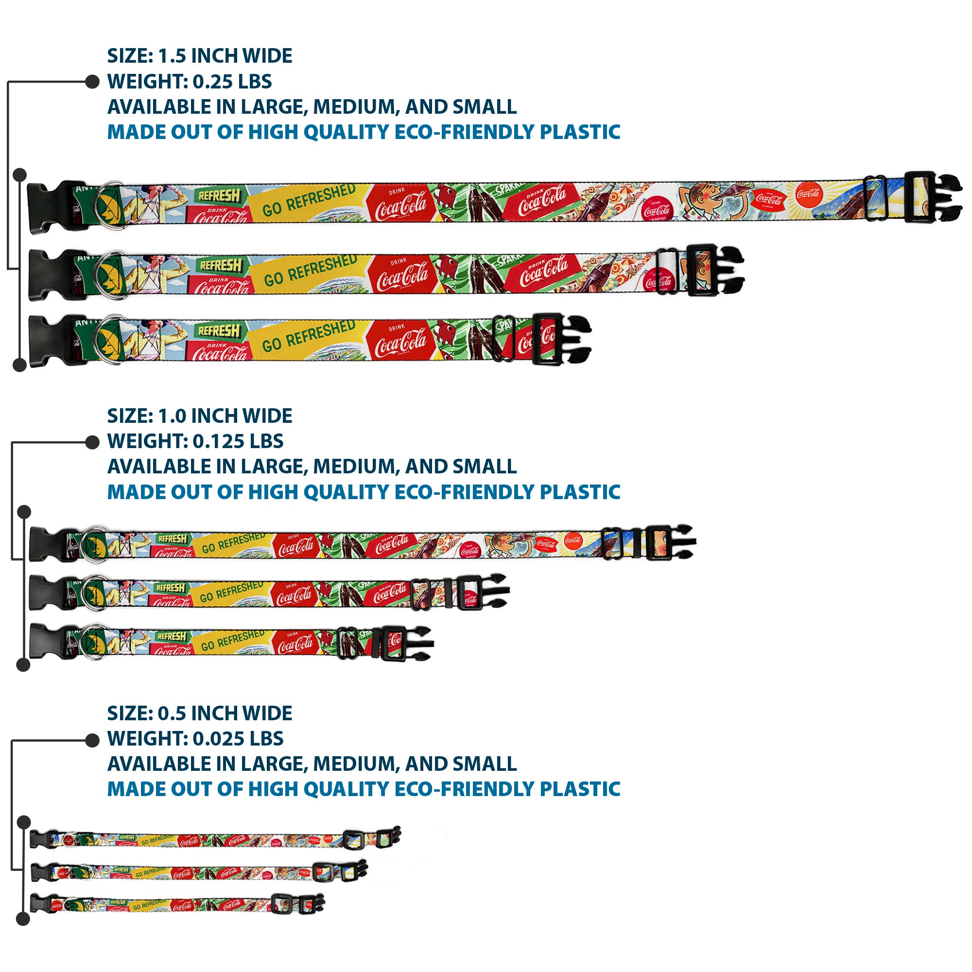 Plastic Clip Collar - Vintage Coca-Cola GO REFRESHED Ads and Icons Collage Plastic Clip Collars Coca-Cola