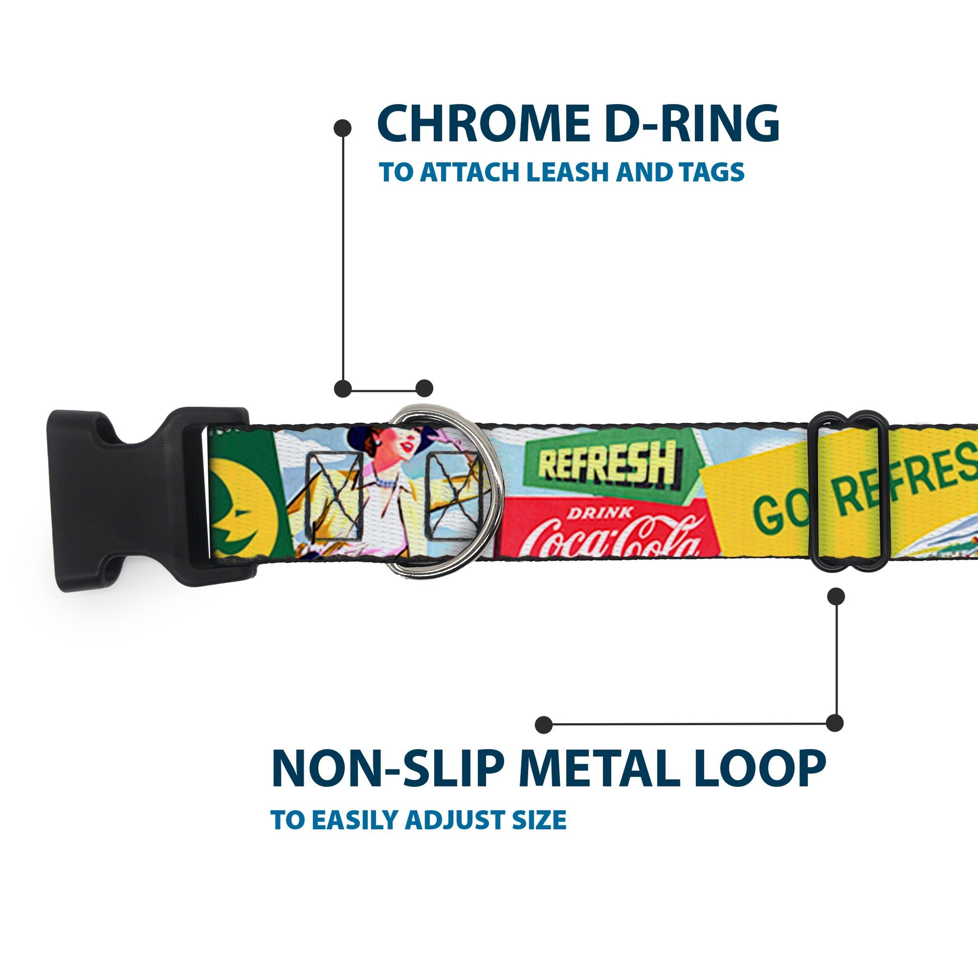Plastic Clip Collar - Vintage Coca-Cola GO REFRESHED Ads and Icons Collage Plastic Clip Collars Coca-Cola