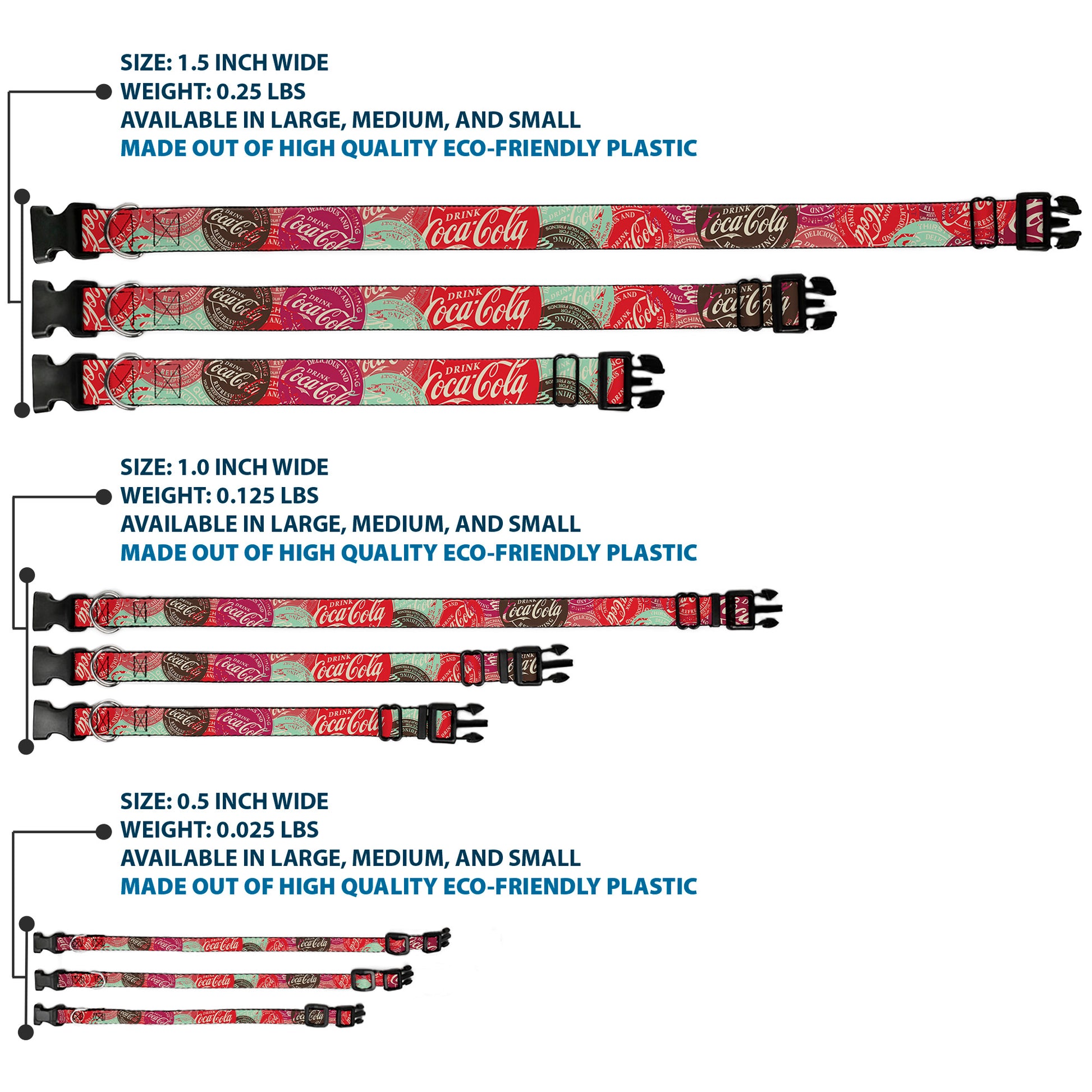 Plastic Clip Collar - DRINK COCA-COLA Coke Patches Stacked Reds/Multi Color Plastic Clip Collars Coca-Cola