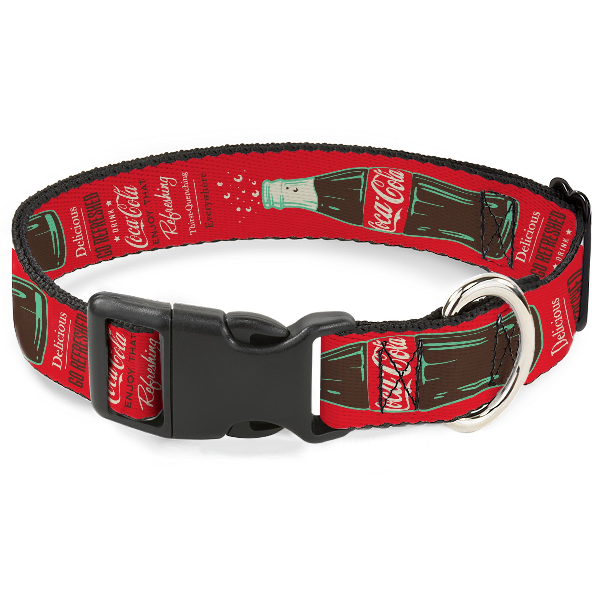 Plastic Clip Collar - Vintage Coca-Cola DELICIOUS GO REFRESHED Typography and Bottle Red/Brown/White Plastic Clip Collars Coca-Cola