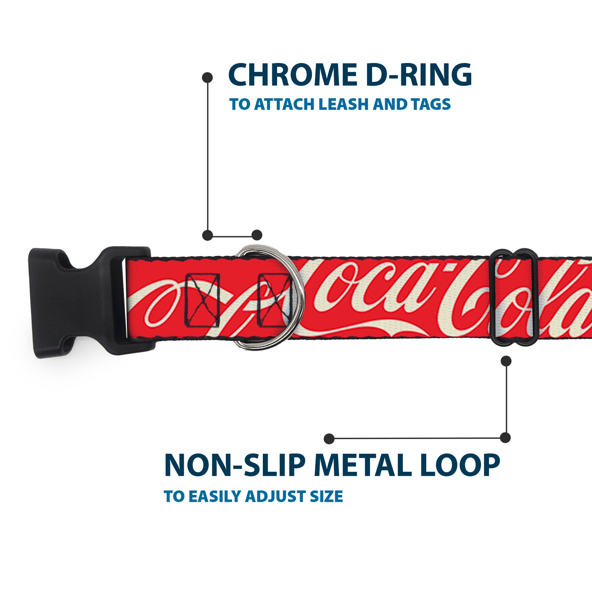 Plastic Clip Collar - DRINK COCA-COLA Typograpy Logo Scattered Red/White Plastic Clip Collars Coca-Cola