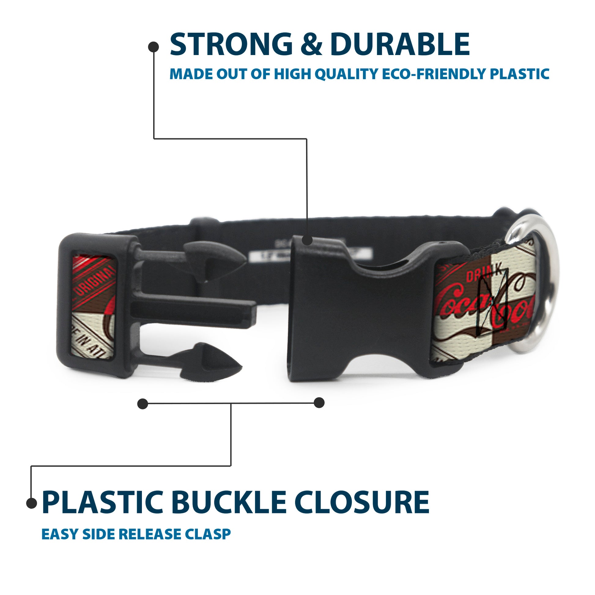 Plastic Clip Collar - DRINK COCA-COLA Coke Diamond Blocks Red/Brown/Beige Plastic Clip Collars Coca-Cola