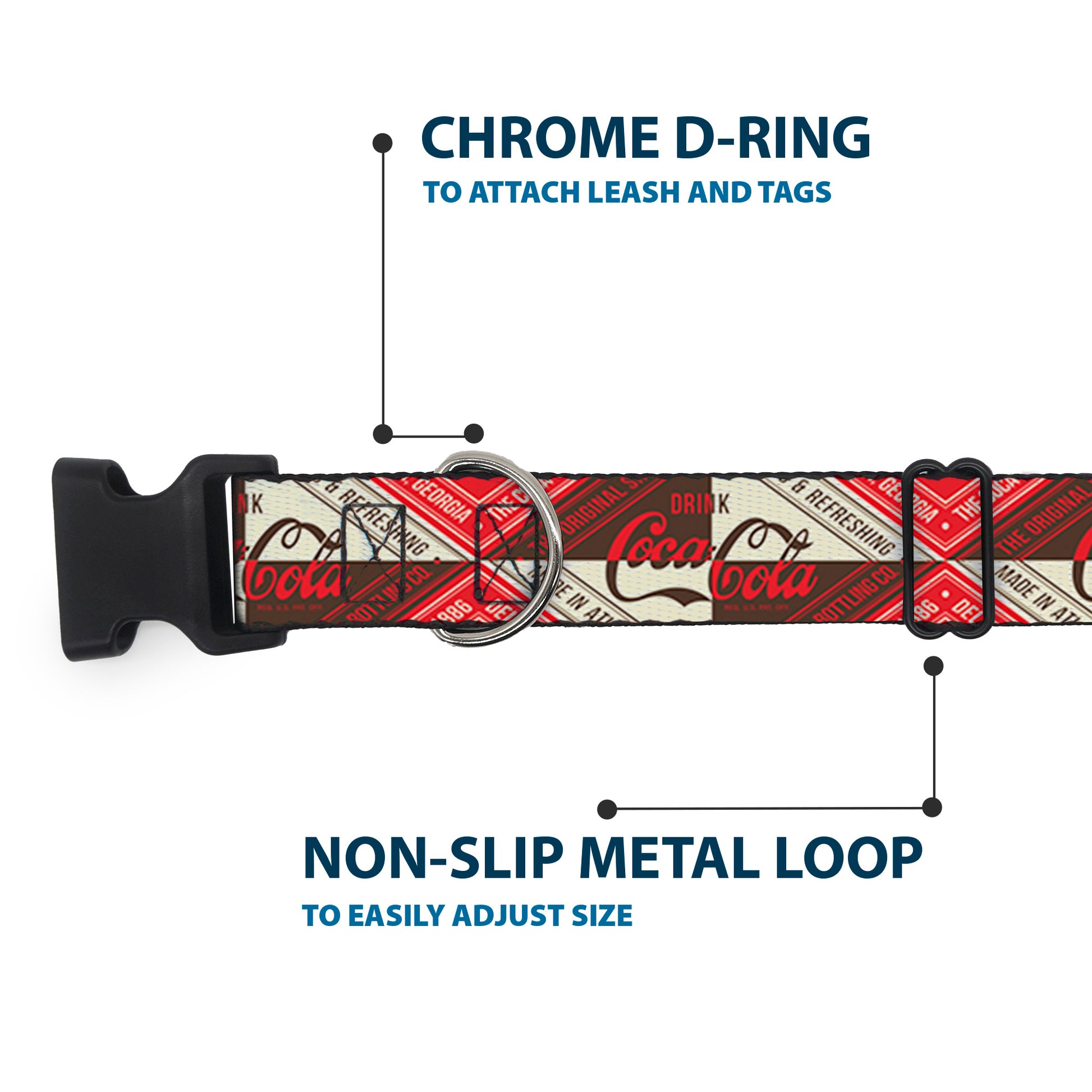 Plastic Clip Collar - DRINK COCA-COLA Coke Diamond Blocks Red/Brown/Beige Plastic Clip Collars Coca-Cola