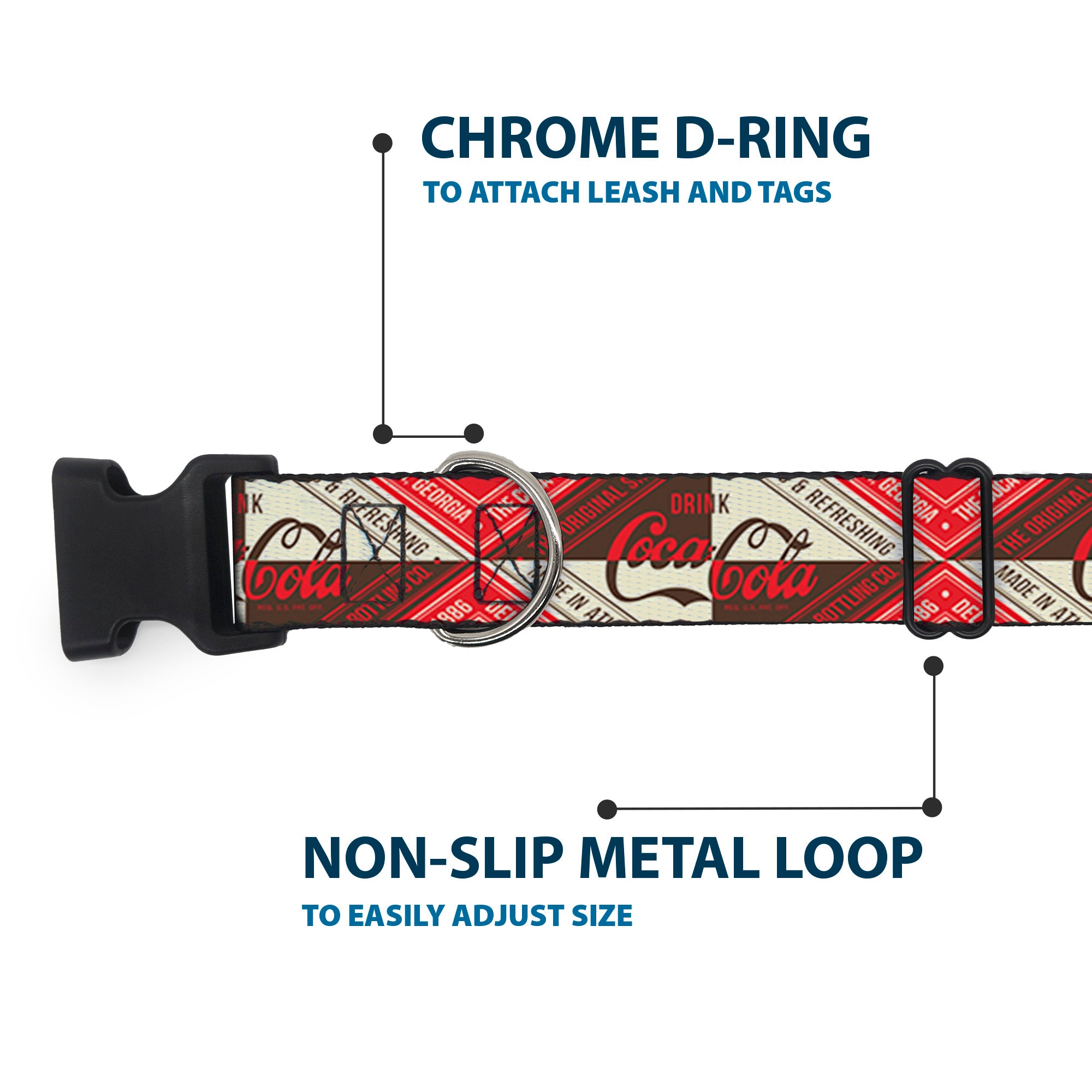 Plastic Clip Collar - DRINK COCA-COLA Coke Diamond Blocks Red/Brown/Beige Plastic Clip Collars Coca-Cola