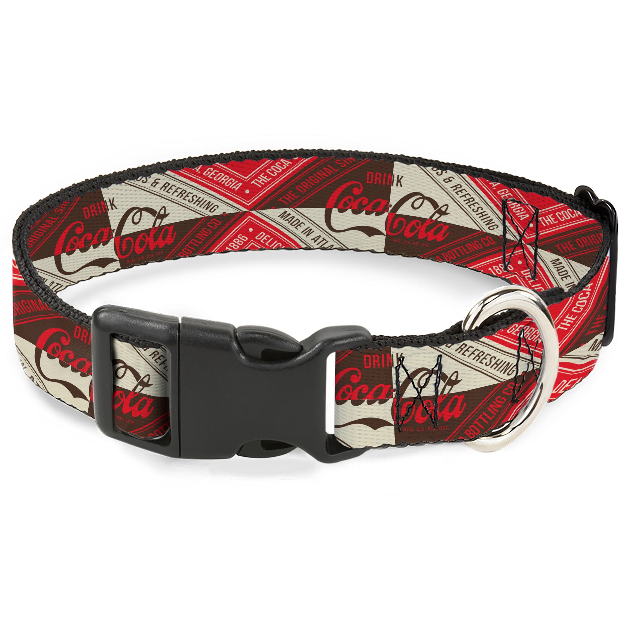 Plastic Clip Collar - DRINK COCA-COLA Coke Diamond Blocks Red/Brown/Beige Plastic Clip Collars Coca-Cola
