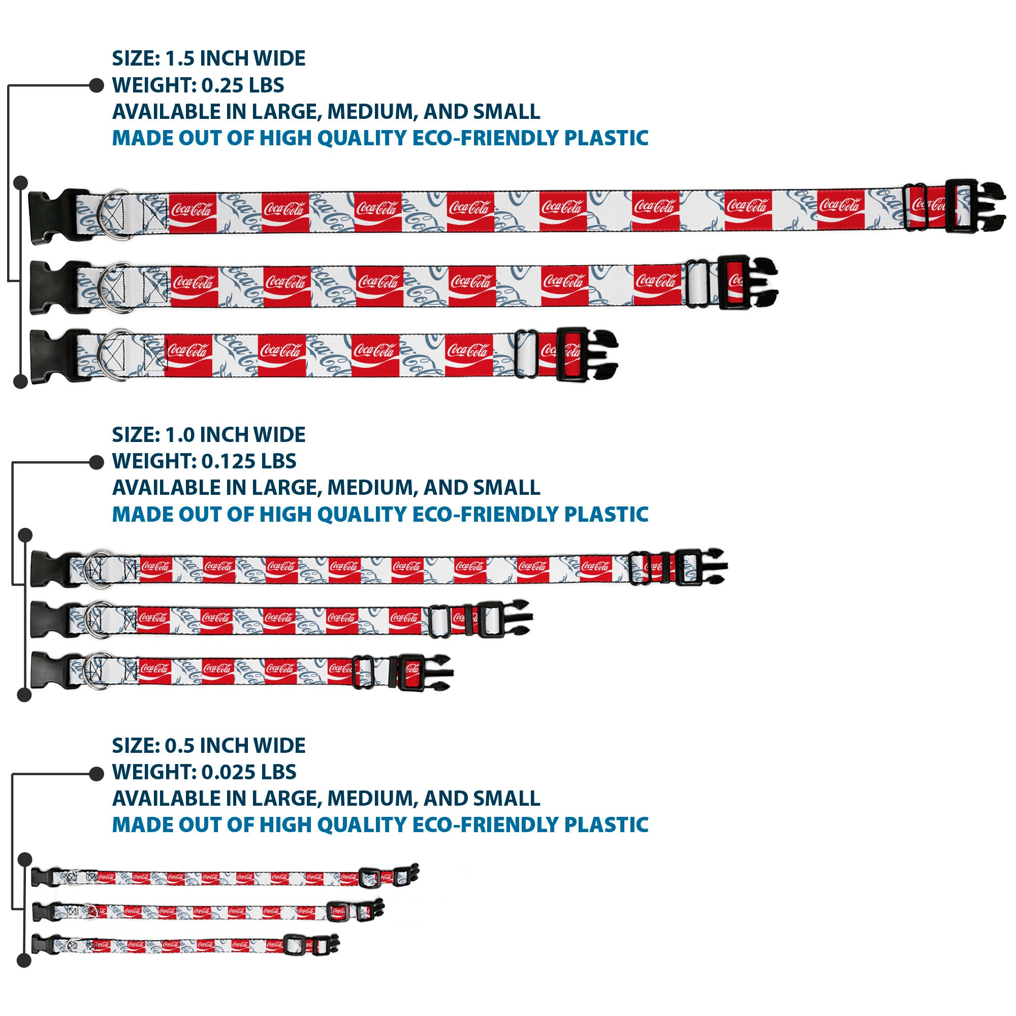 Plastic Clip Collar - COCA-COLA Script Logo Blocks Red/White/Light Blue Plastic Clip Collars Coca-Cola