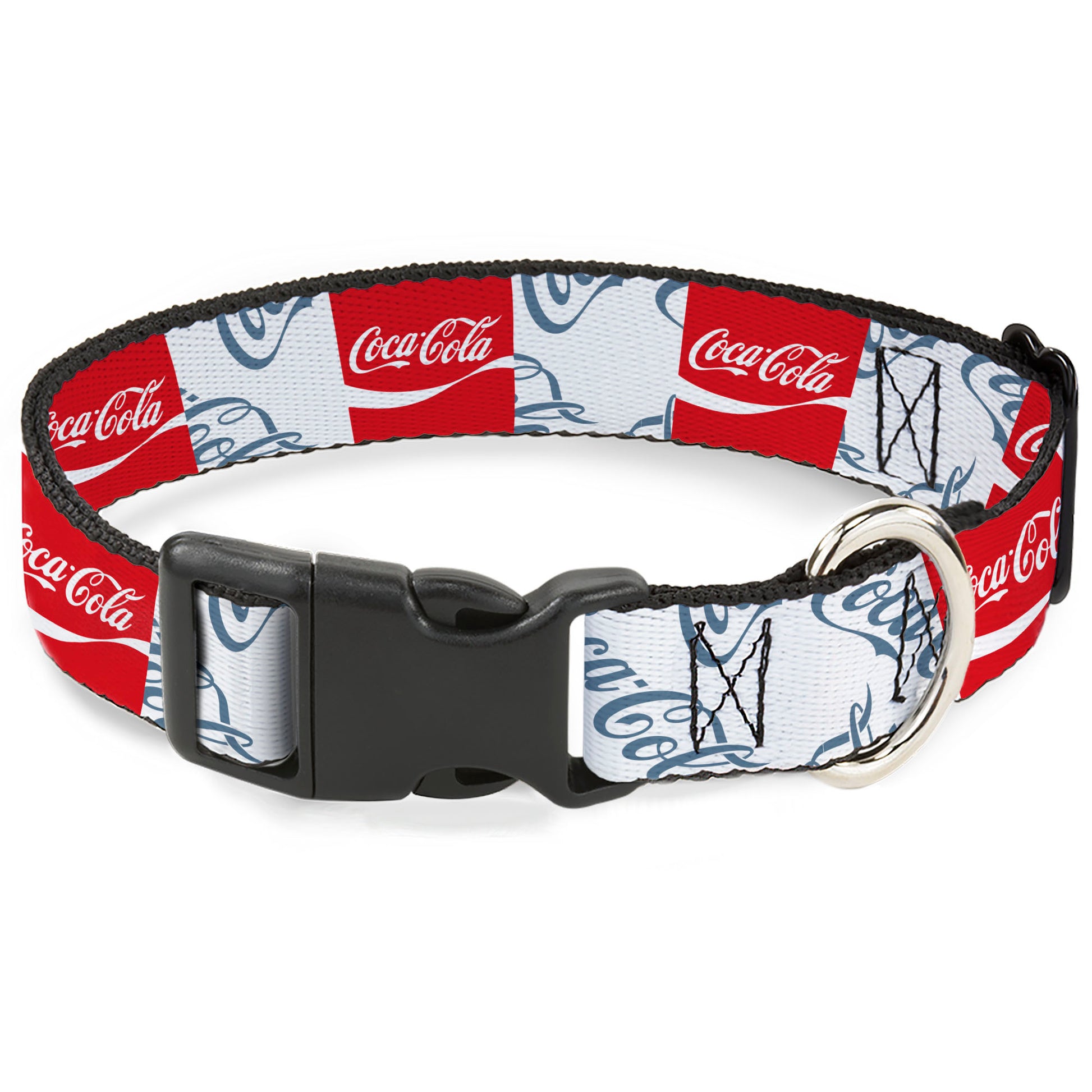 Plastic Clip Collar - COCA-COLA Script Logo Blocks Red/White/Light Blue Plastic Clip Collars Coca-Cola