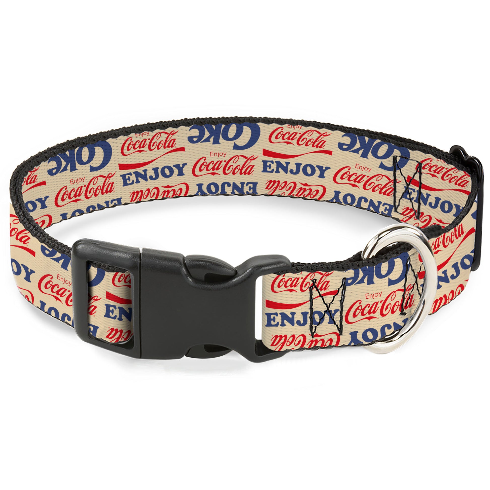 Plastic Clip Collar - ENJOY COCA-COLA COKE Logos Collage Beige/Red/Blue Plastic Clip Collars Coca-Cola