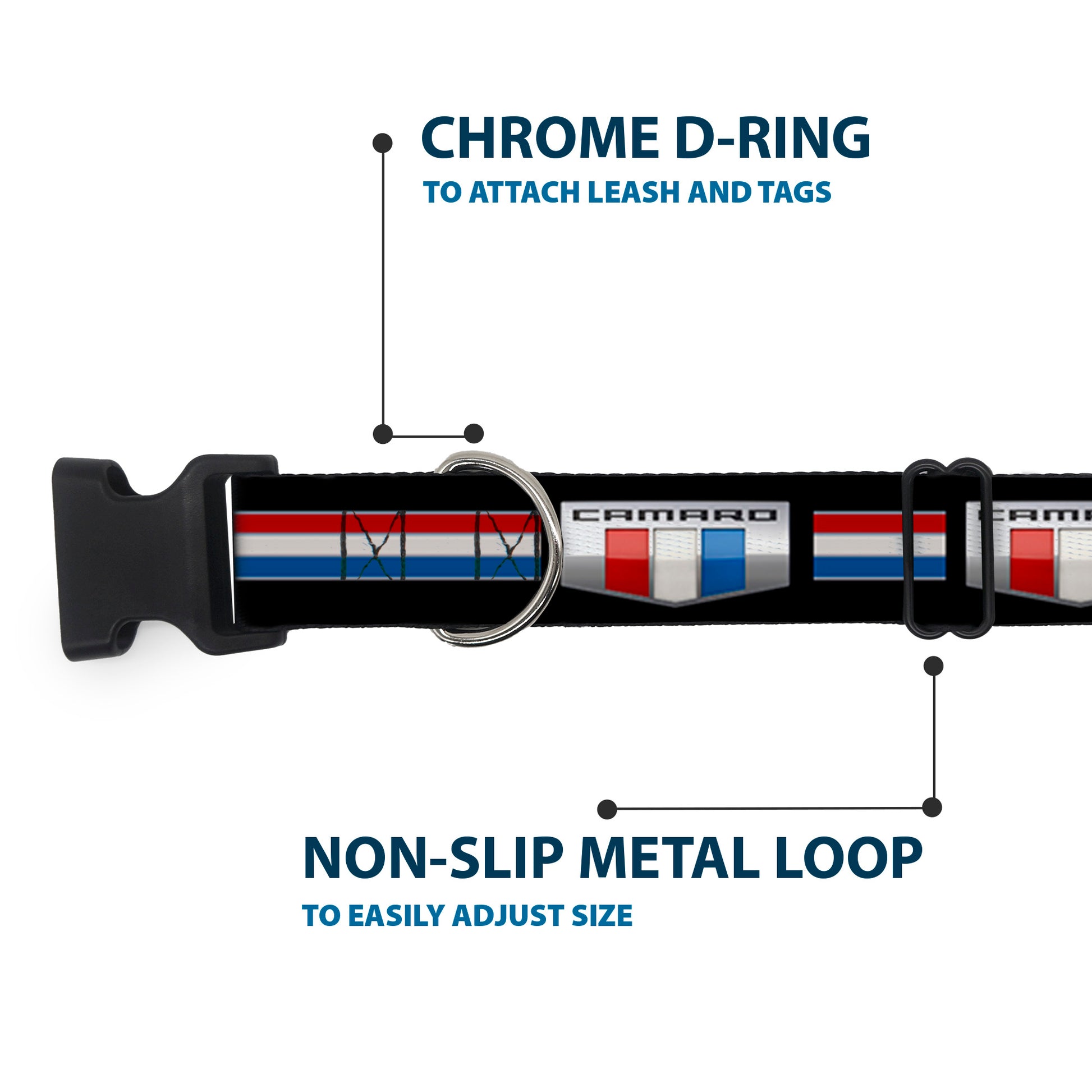 Plastic Clip Collar - CAMARO Six Badge/Stripe Black/Silver/Red/White/Blue Plastic Clip Collars GM General Motors