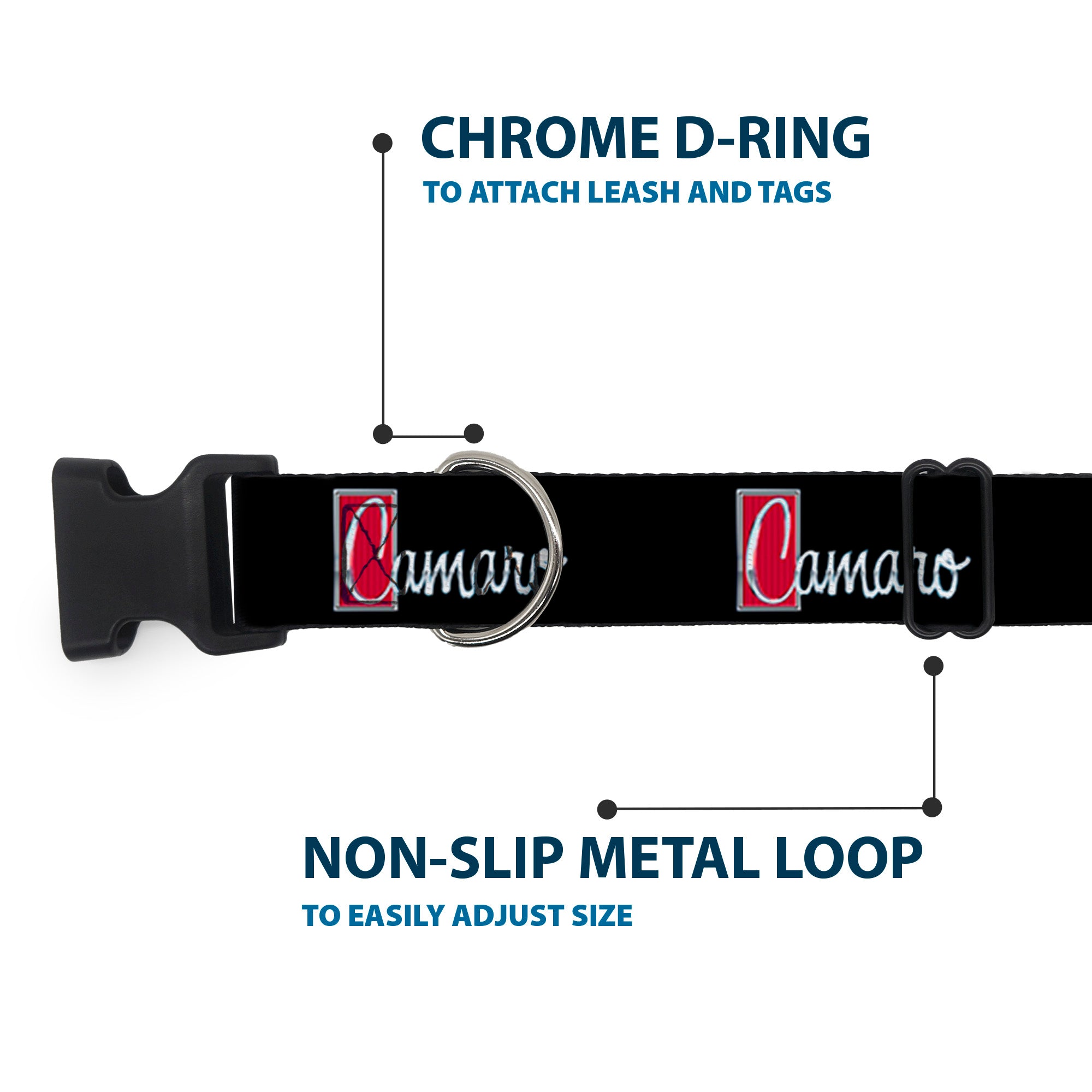 Plastic Clip Collar - 1972 CAMARO Script Emblem Black/Silver/Reds Plastic Clip Collars GM General Motors