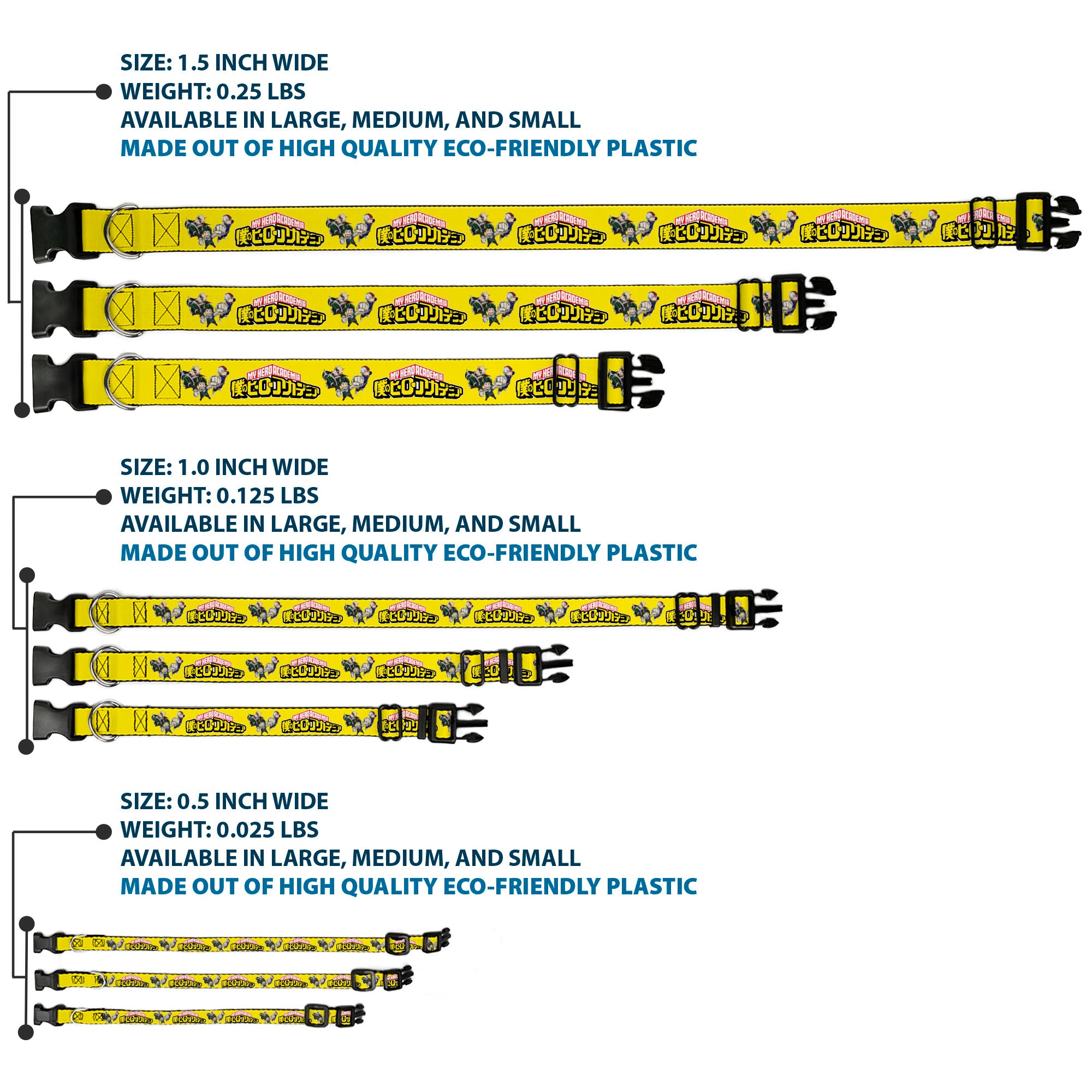 Plastic Clip Collar - MY HERO ACADEMIA Character Trio Pose and Title Logo Yellow Plastic Clip Collars My Hero Academia