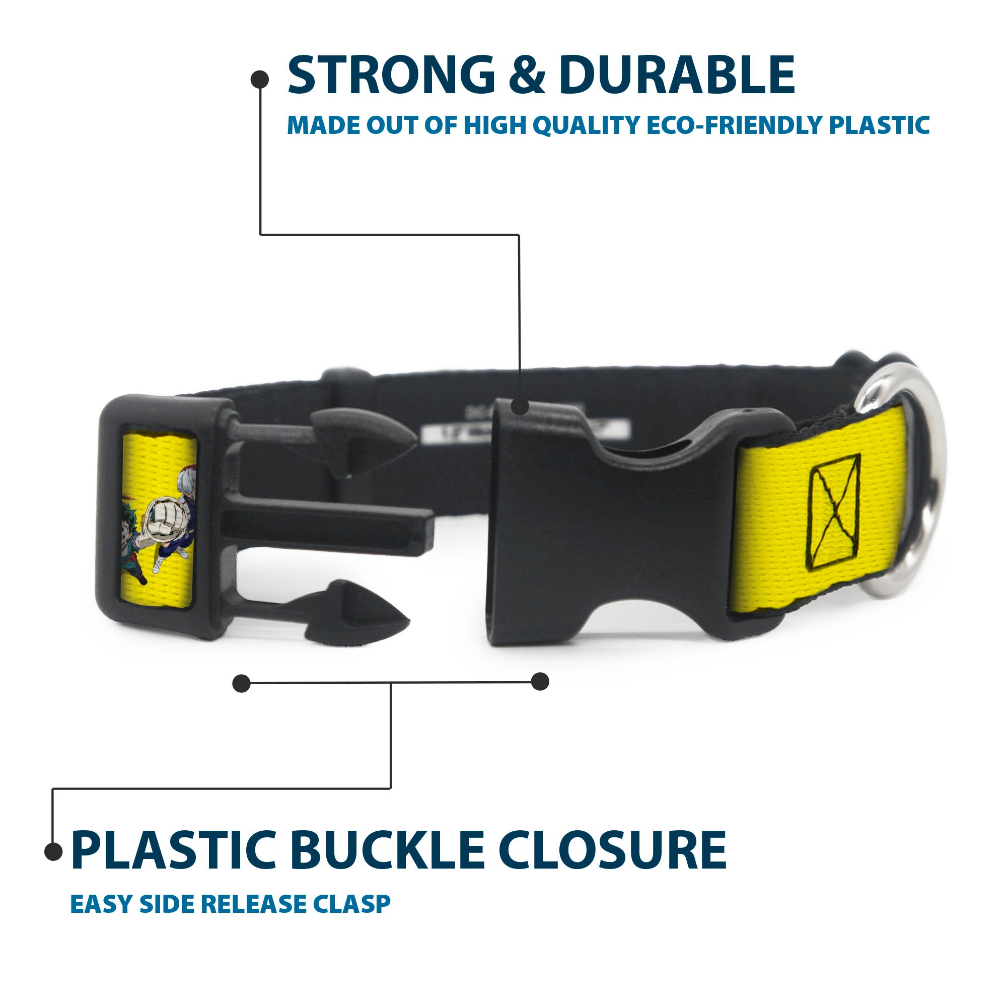 Plastic Clip Collar - MY HERO ACADEMIA Character Trio Pose and Title Logo Yellow Plastic Clip Collars My Hero Academia