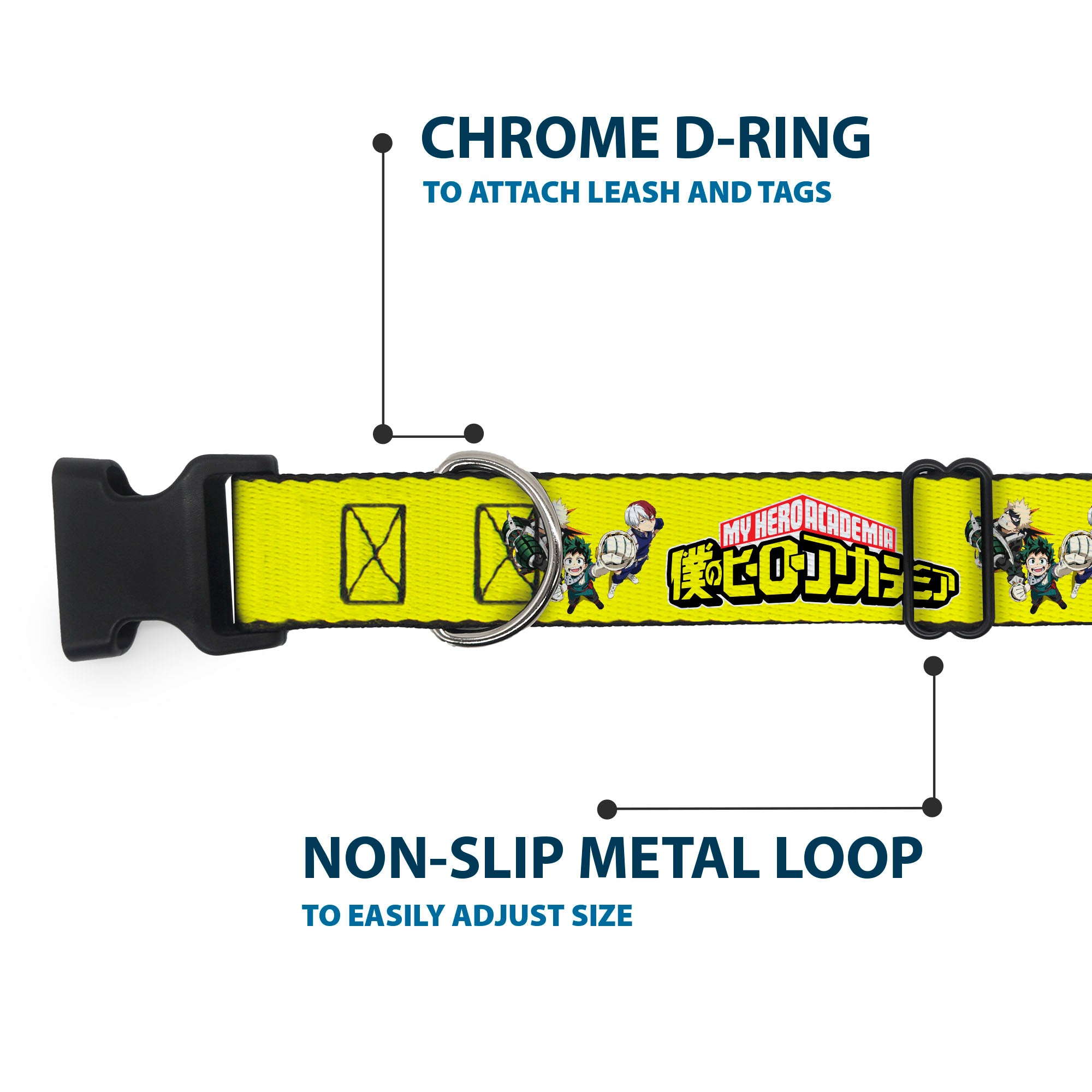 Plastic Clip Collar - MY HERO ACADEMIA Character Trio Pose and Title Logo Yellow Plastic Clip Collars My Hero Academia