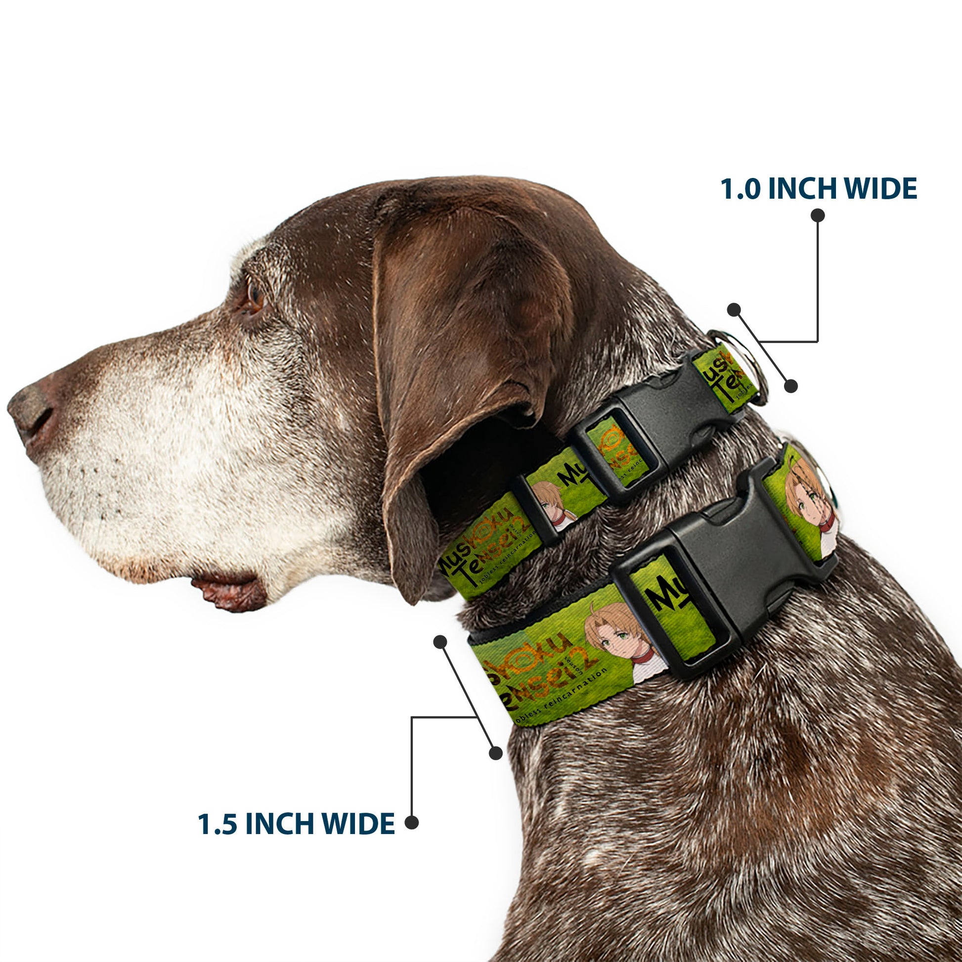 Plastic Clip Collar - MUSHOKU TENSEI Rudeus Greyrat Pose and Title Logo Green Plastic Clip Collars Mushoku Tensei Jobless Reincarnation