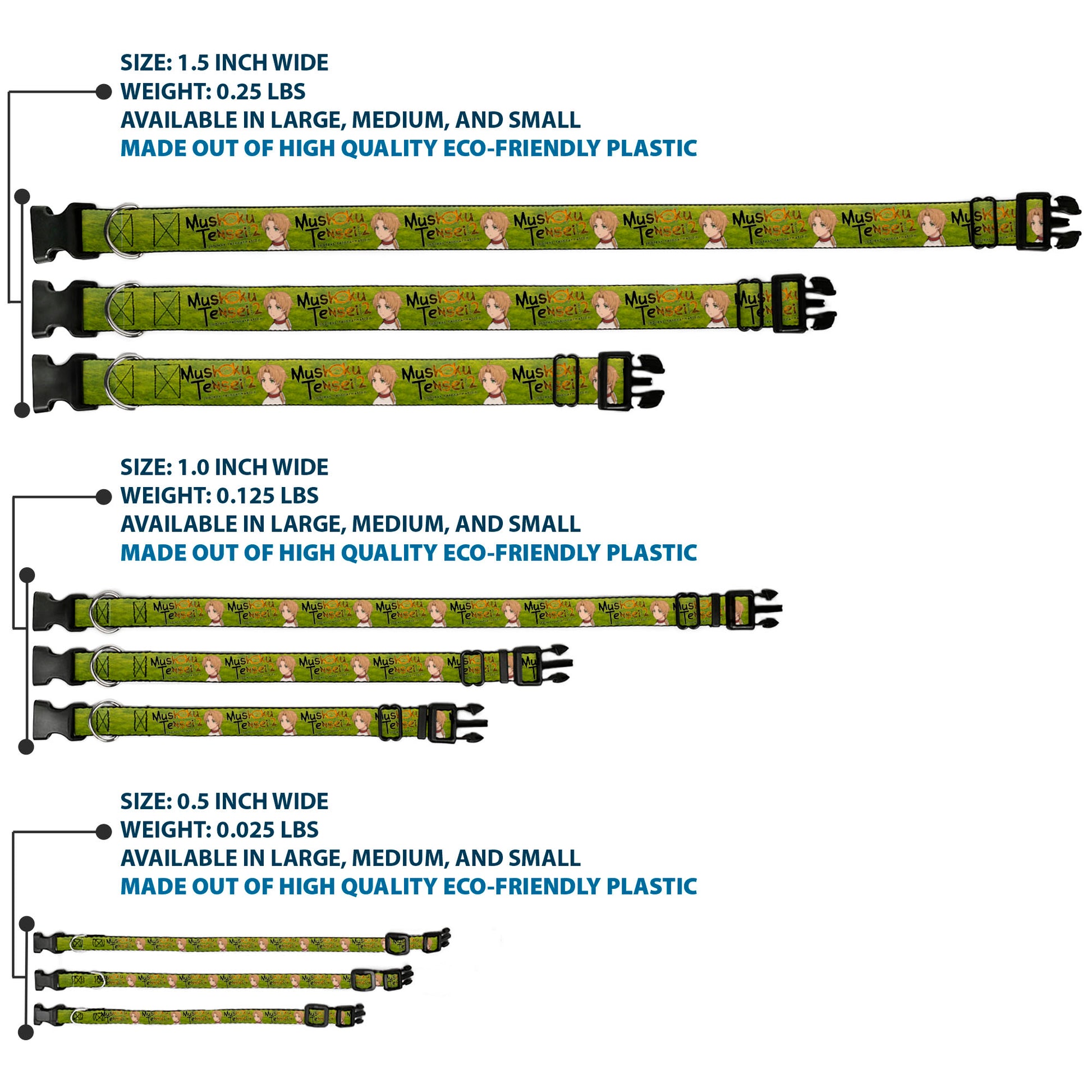 Plastic Clip Collar - MUSHOKU TENSEI Rudeus Greyrat Pose and Title Logo Green Plastic Clip Collars Mushoku Tensei Jobless Reincarnation