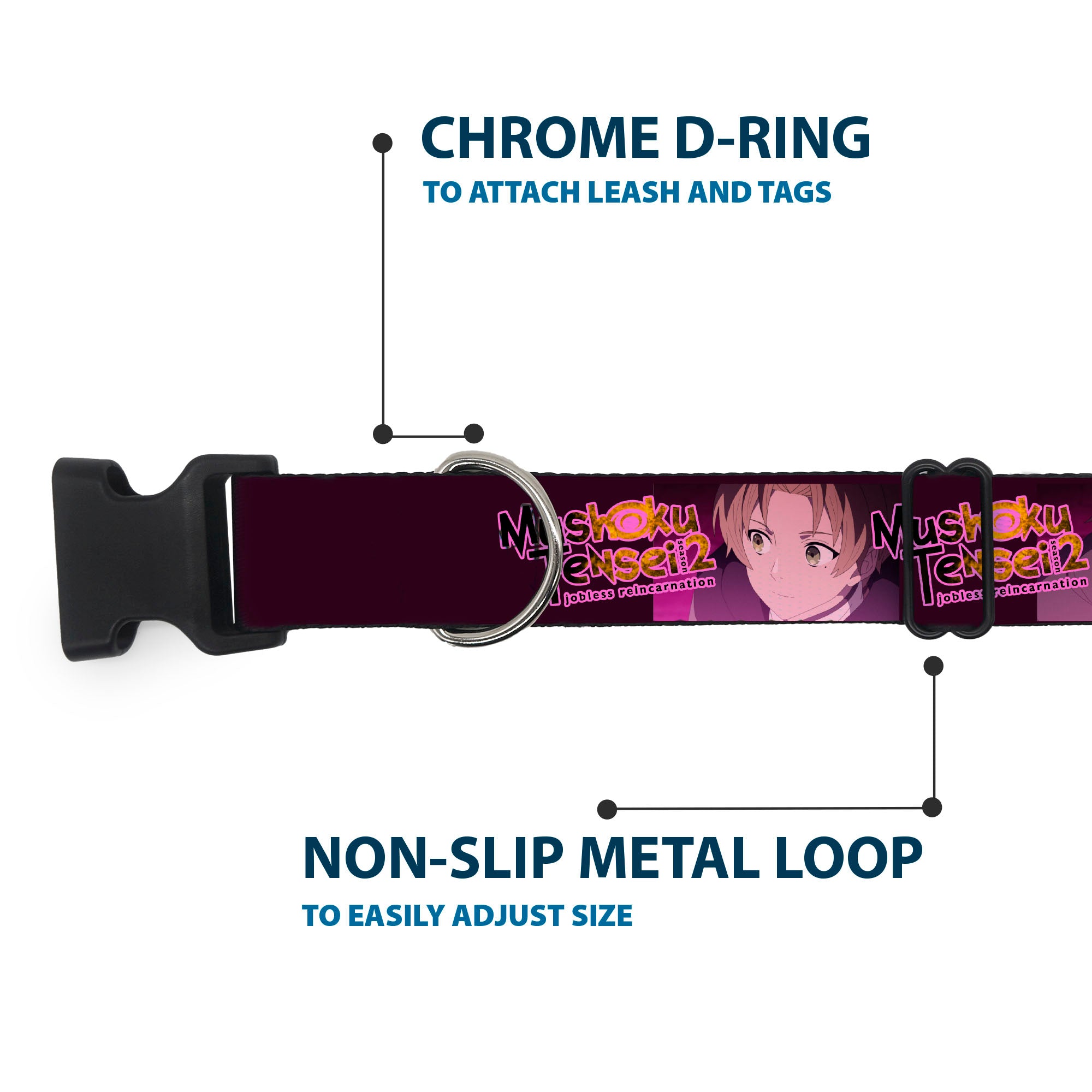 Plastic Clip Collar - MUSHOKU TENSEI Rudeus and Paul Pose and Title Logo Pinks Plastic Clip Collars Mushoku Tensei Jobless Reincarnation