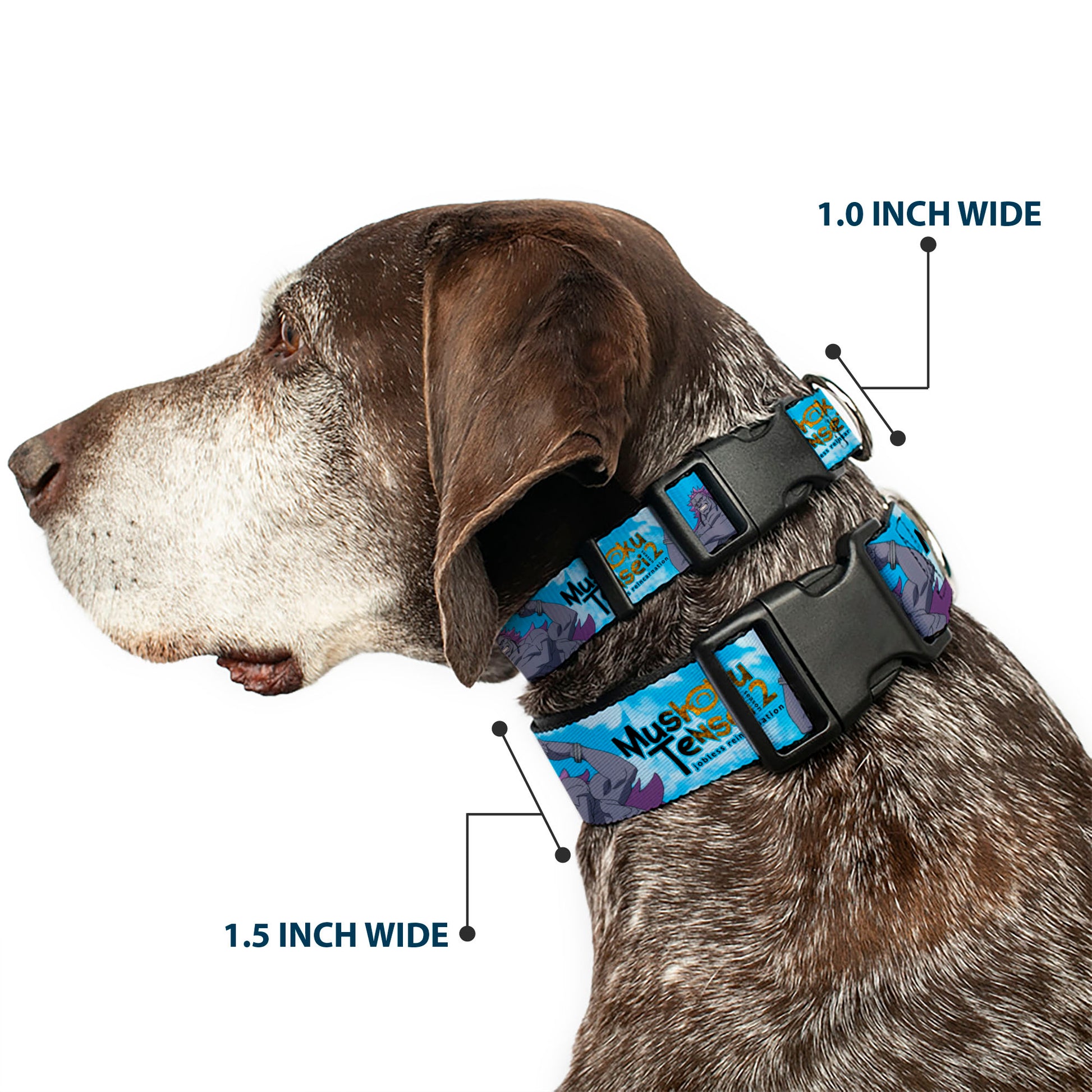 Plastic Clip Collar - MUSHOKU TENSEI Badigadi Flex Pose and Title Logo Blue Plastic Clip Collars Mushoku Tensei Jobless Reincarnation