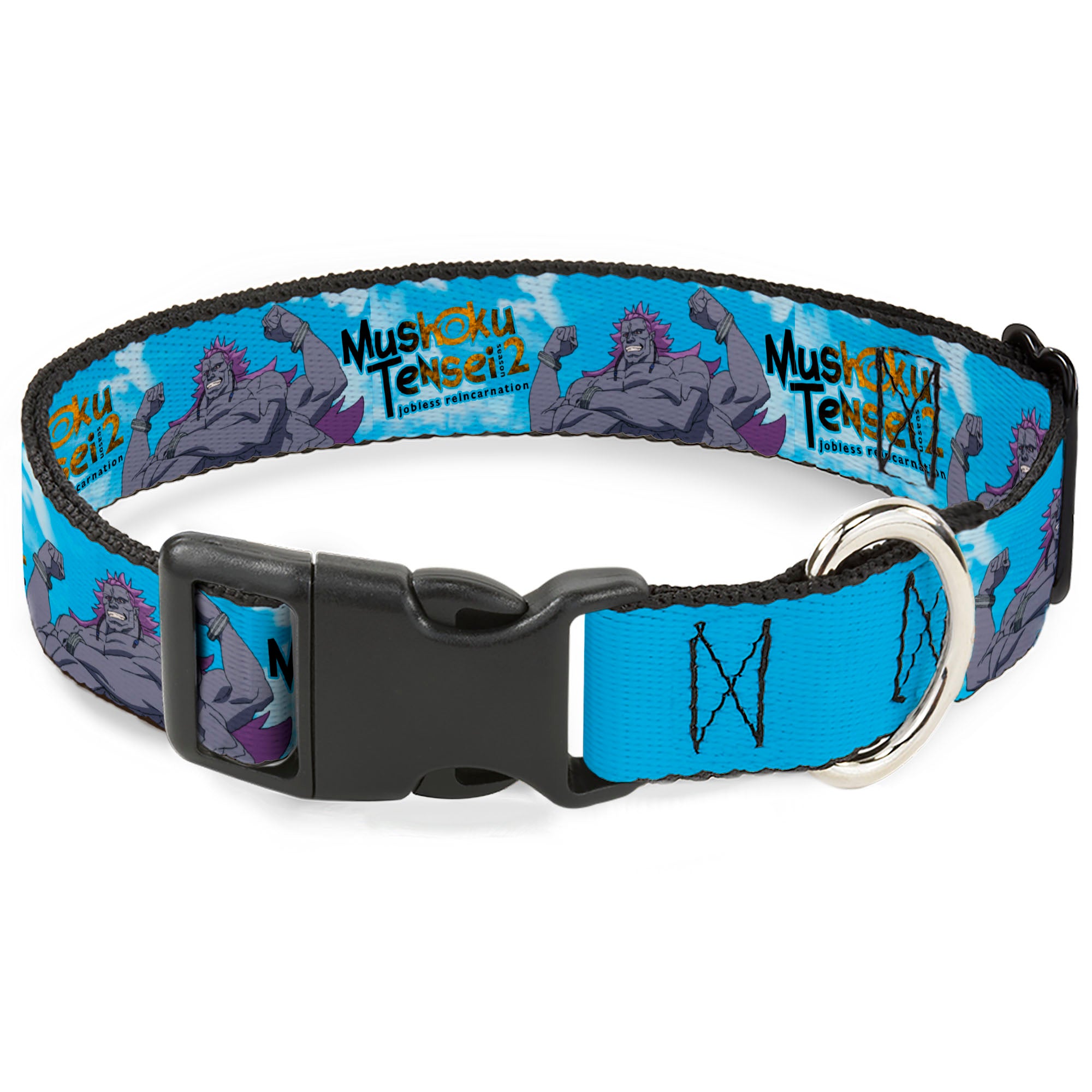 Plastic Clip Collar - MUSHOKU TENSEI Badigadi Flex Pose and Title Logo Blue Plastic Clip Collars Mushoku Tensei Jobless Reincarnation