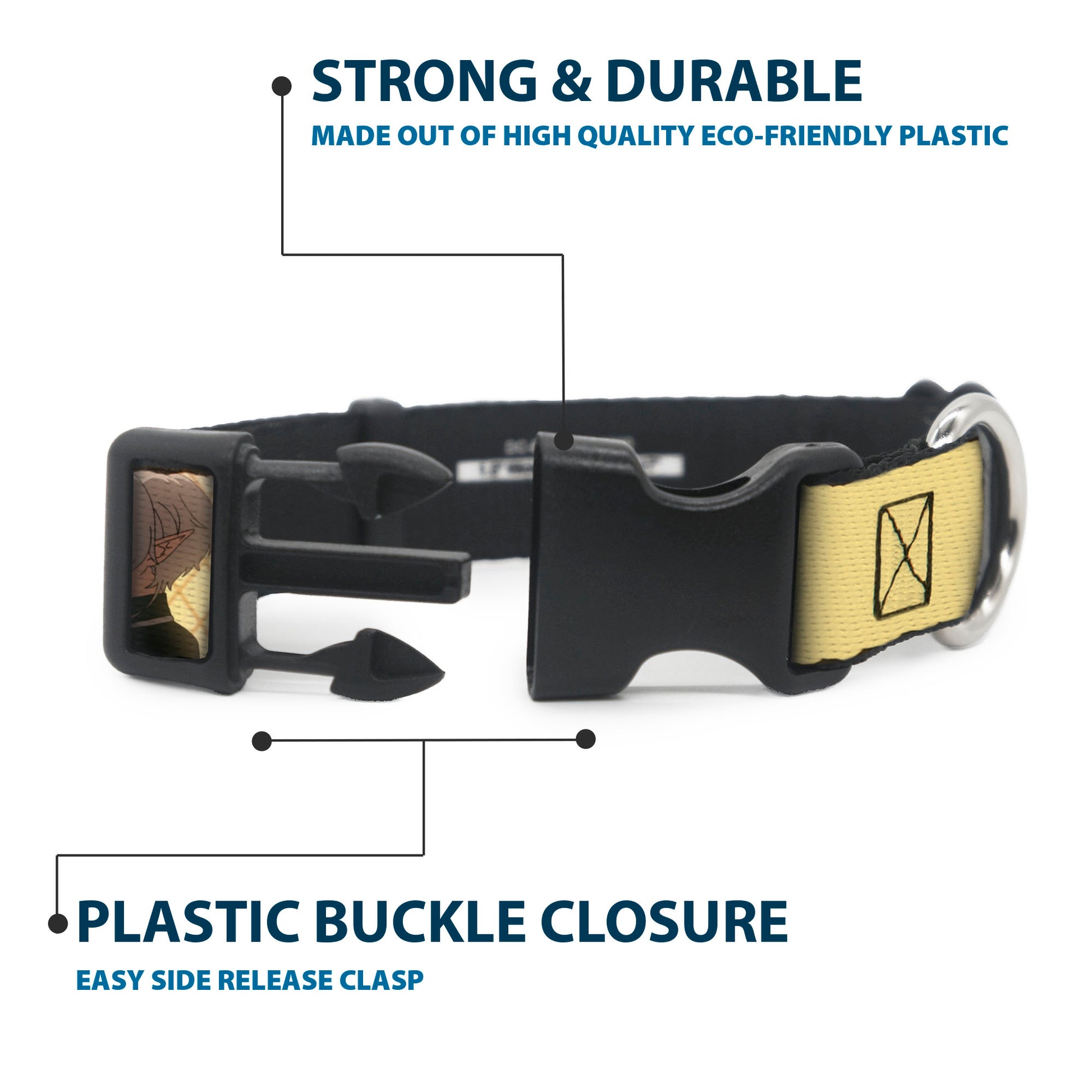 Plastic Clip Collar - MUSHOKU TENSEI Guardian Fitz Pose and Title Logo Tan Plastic Clip Collars Mushoku Tensei Jobless Reincarnation