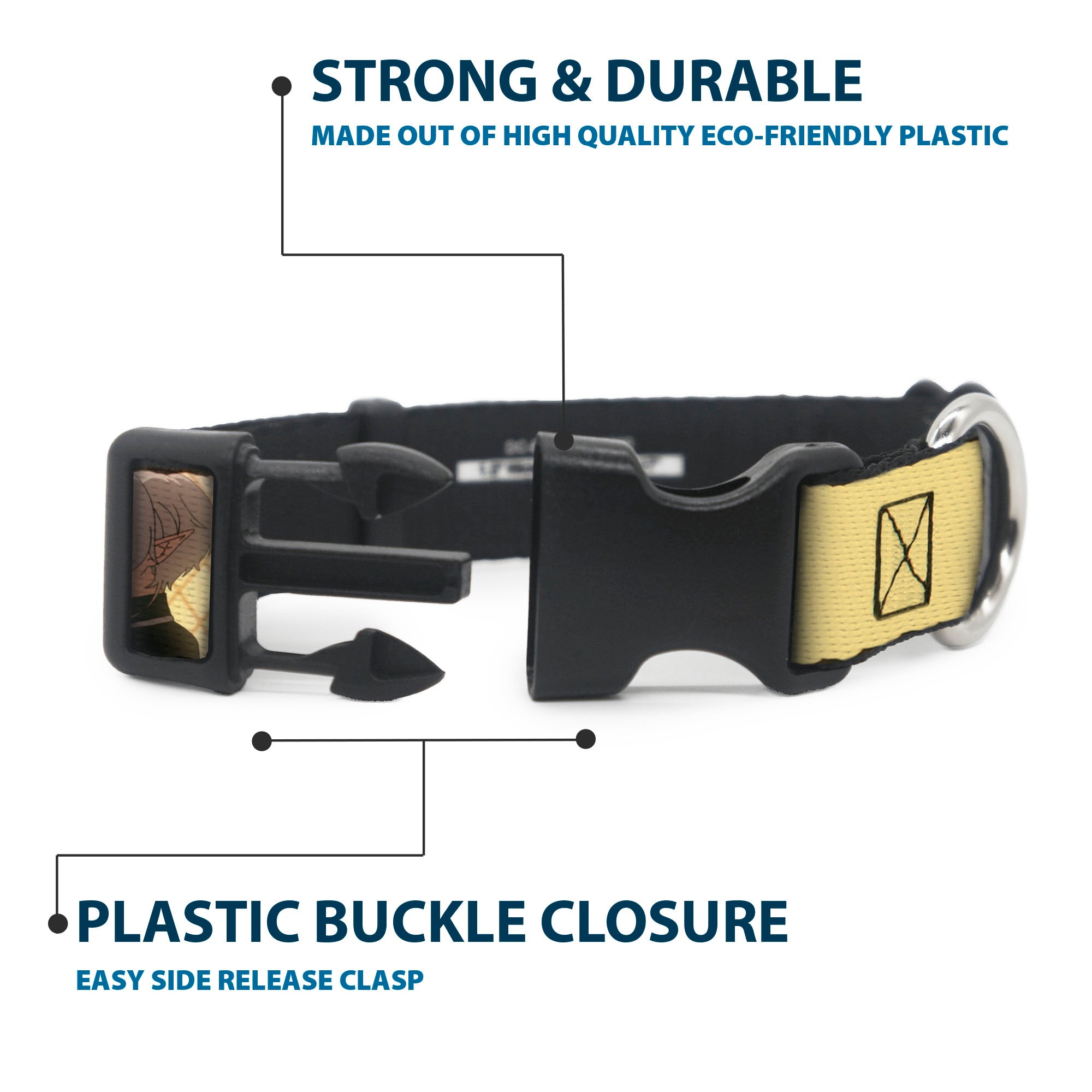 Plastic Clip Collar - MUSHOKU TENSEI Guardian Fitz Pose and Title Logo Tan Plastic Clip Collars Mushoku Tensei Jobless Reincarnation