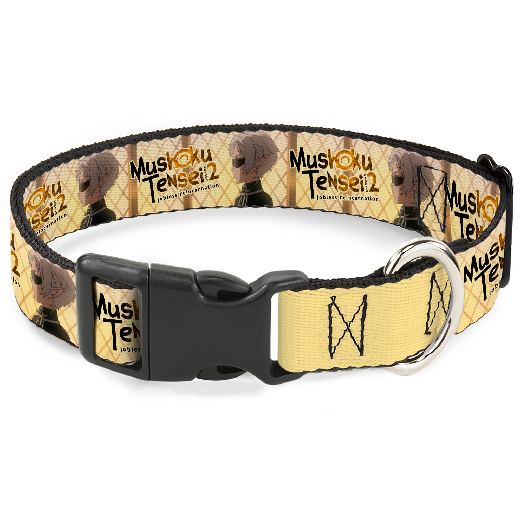 Plastic Clip Collar - MUSHOKU TENSEI Guardian Fitz Pose and Title Logo Tan Plastic Clip Collars Mushoku Tensei Jobless Reincarnation