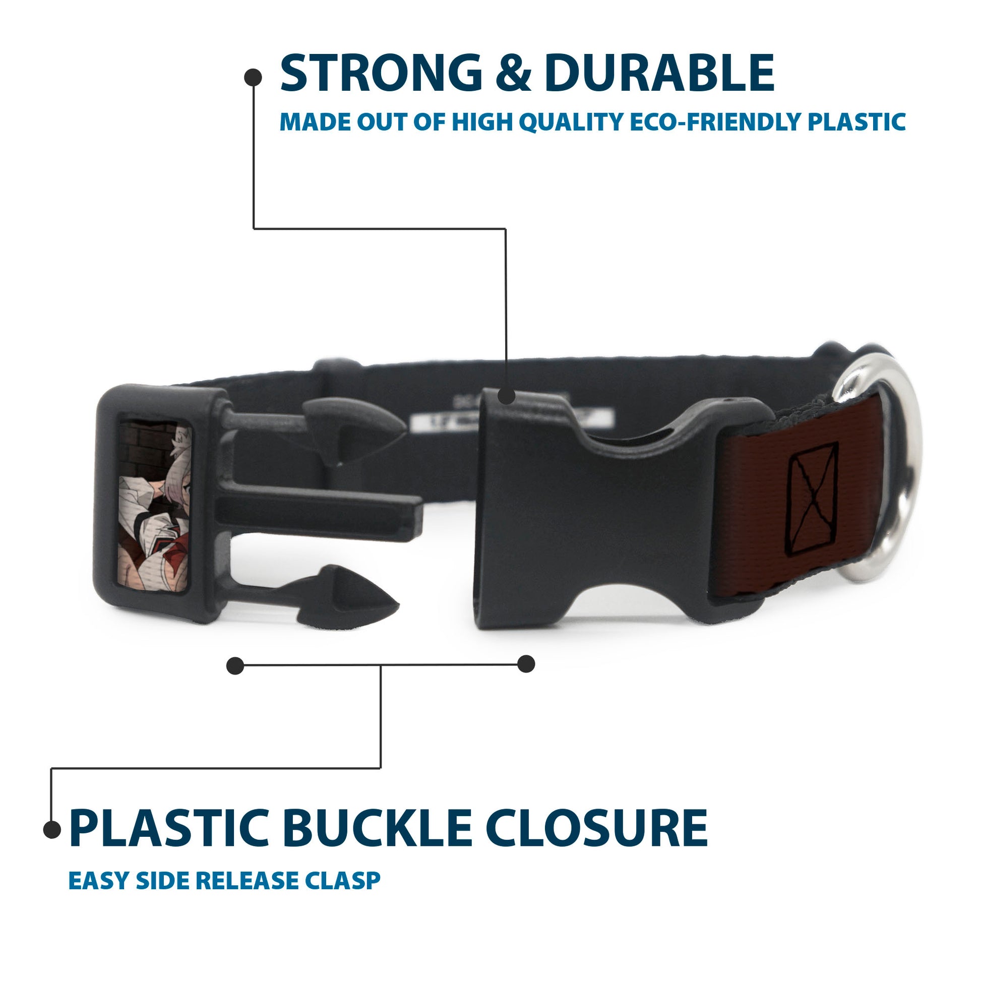 Plastic Clip Collar - MUSHOKU TENSEI Pursena and Minitona Pose and Title Logo Brown Plastic Clip Collars Mushoku Tensei Jobless Reincarnation