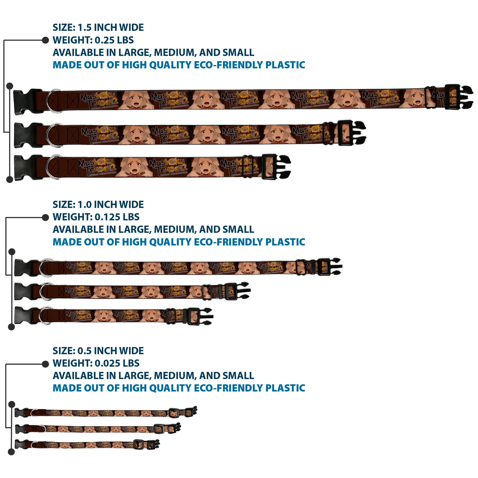 Plastic Clip Collar - MUSHOKU TENSEI Pursena Adoldia Pose and Title Logo Browns Plastic Clip Collars Mushoku Tensei Jobless Reincarnation