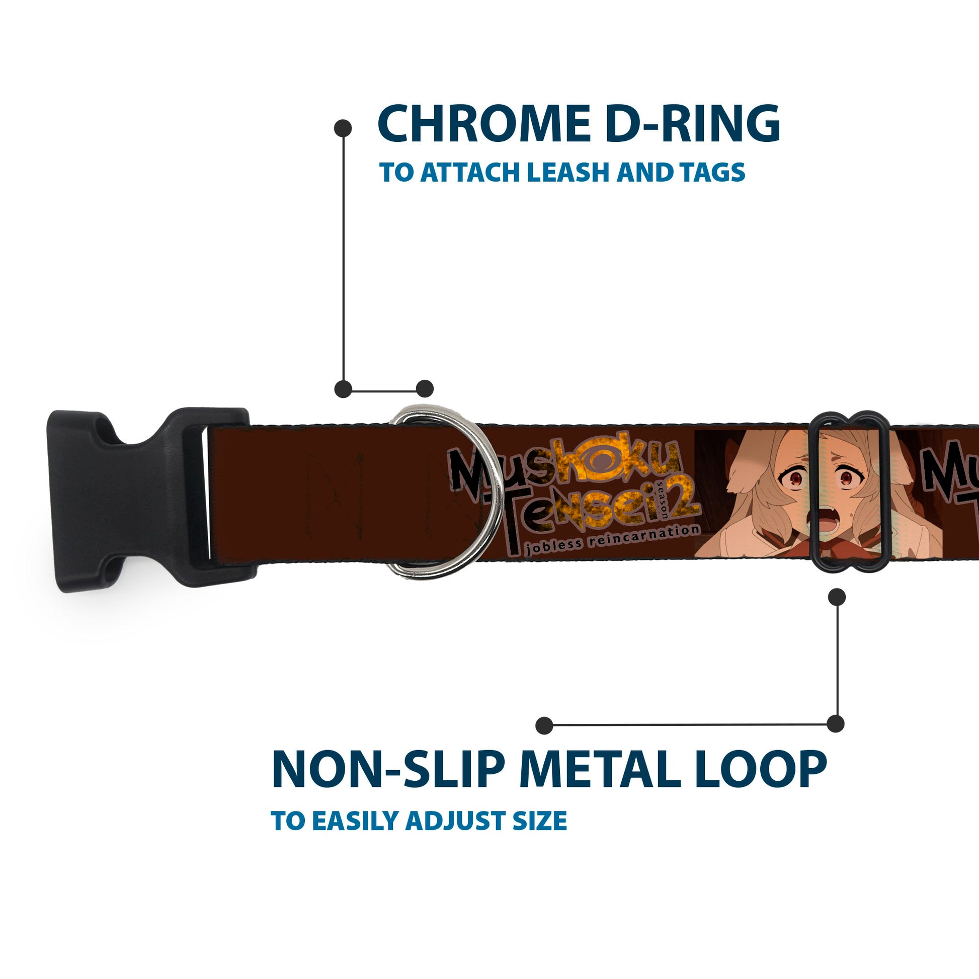 Plastic Clip Collar - MUSHOKU TENSEI Pursena Adoldia Pose and Title Logo Browns Plastic Clip Collars Mushoku Tensei Jobless Reincarnation