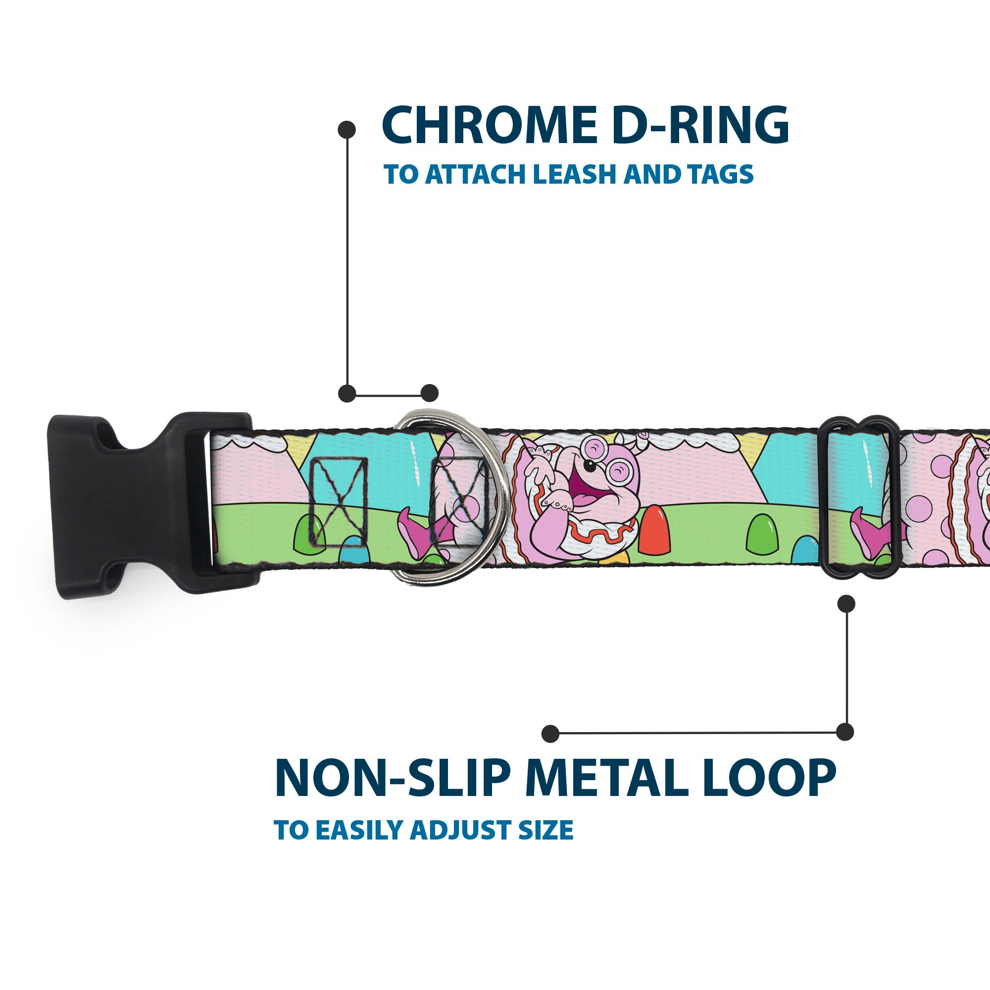 Plastic Clip Collar - Candy Land Jolly Laughing Pose and Gum Drops Multi Color