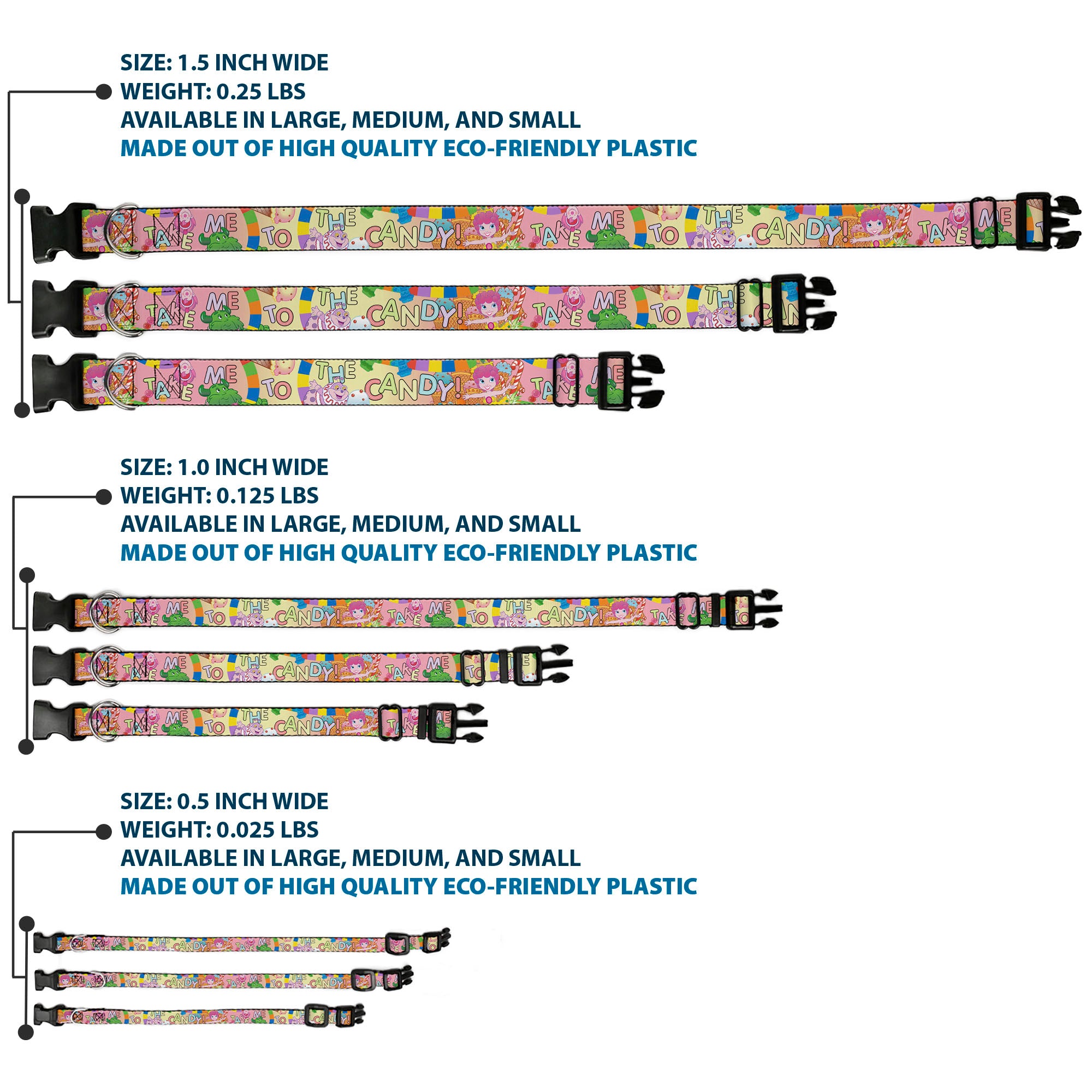 Plastic Clip Collar - Candy Land TAKE ME TO THE CANDY Character Collage Multi Color