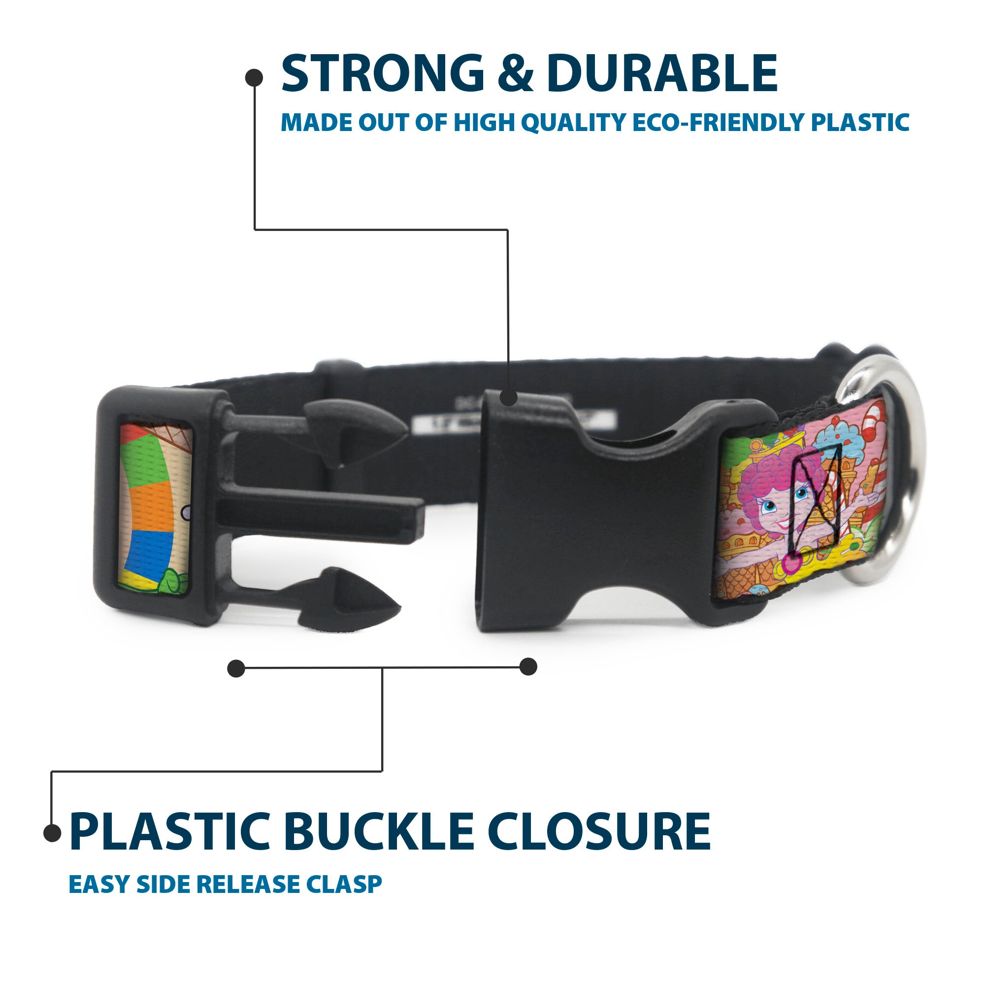 Plastic Clip Collar - Candy Land TAKE ME TO THE CANDY Character Collage Multi Color