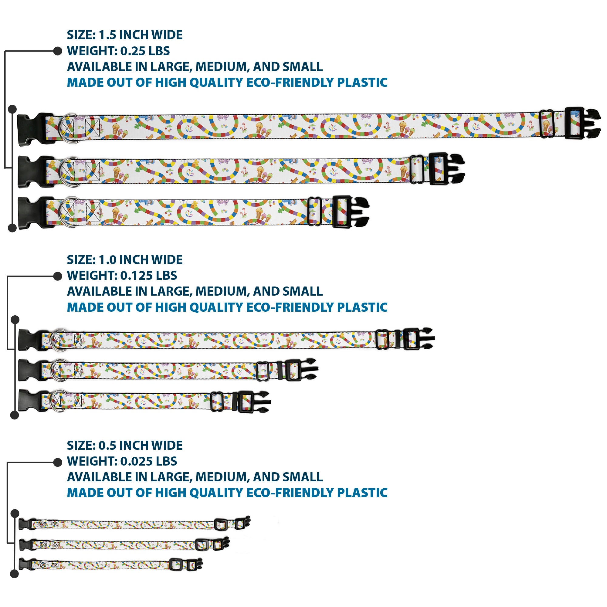 Plastic Clip Collar - Candy Land Game Board Path Characters and Icons White/Multi Color