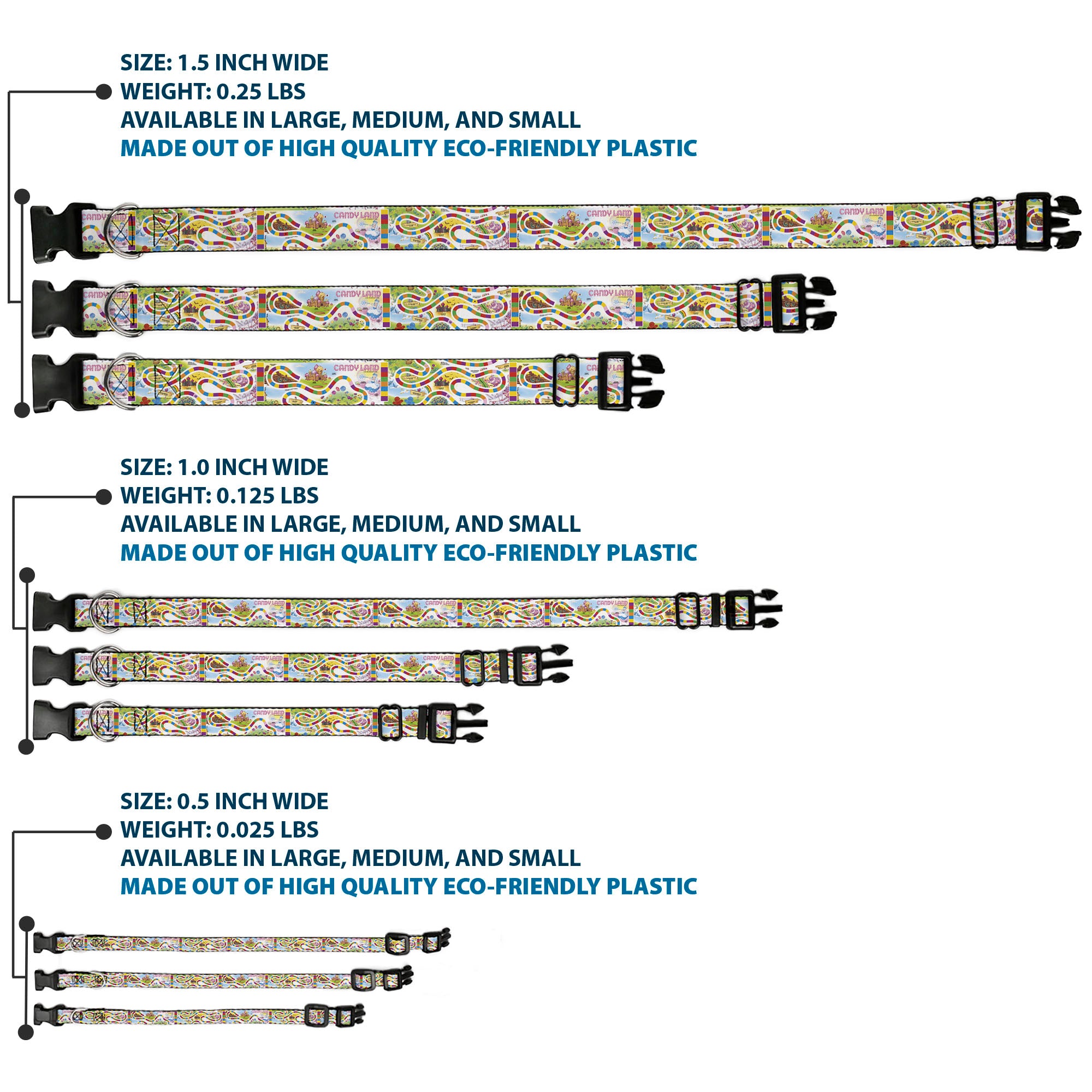 Plastic Clip Collar - Candy Land Game Board Game Scenes White/Multi Color