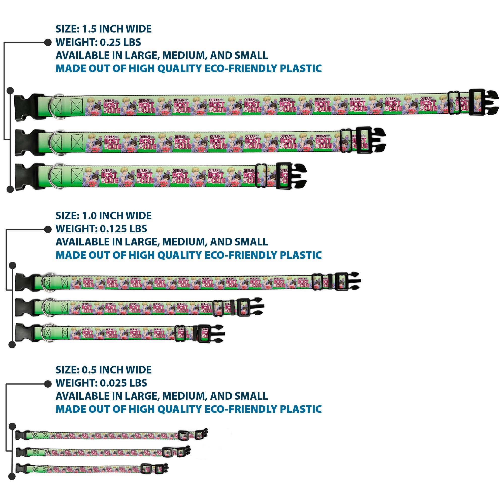 Plastic Clip Collar - OURAN HIGH SCHOOL HOST CLUB Haruhi and Friends Group Pose and Title Logo Greens Plastic Clip Collars Ouran High School Host Club