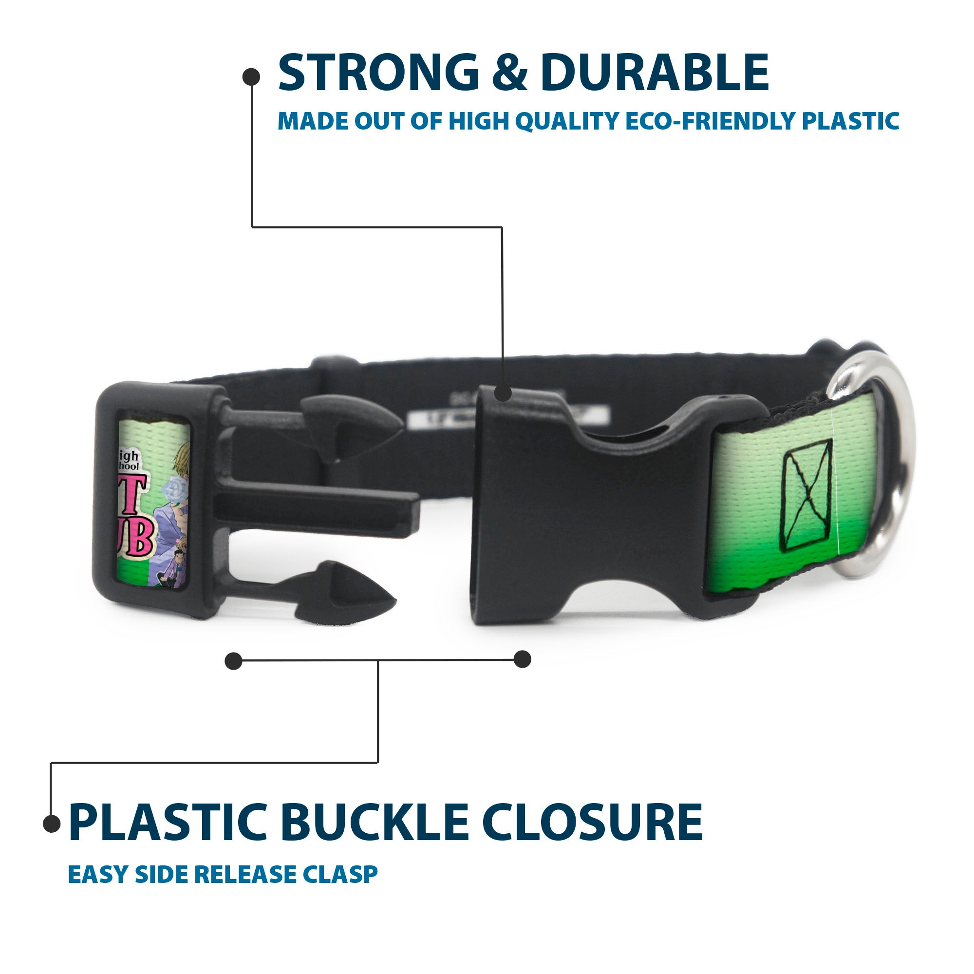 Plastic Clip Collar - OURAN HIGH SCHOOL HOST CLUB Haruhi and Friends Group Pose and Title Logo Greens Plastic Clip Collars Ouran High School Host Club