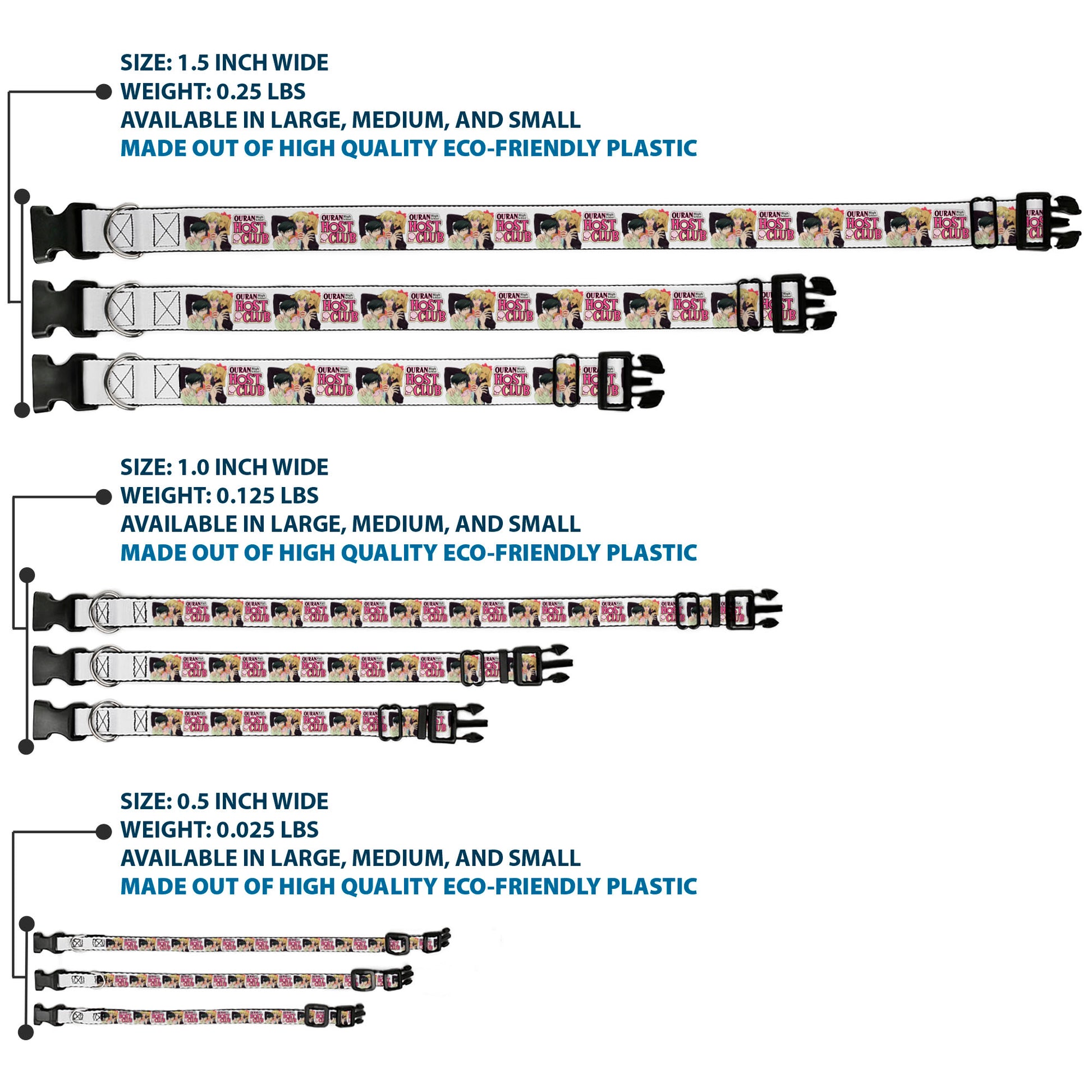 Plastic Clip Collar - OURAN HIGH SCHOOL HOST CLUB Kyoya Haruhi and Antoinette Pose and Title Logo White Plastic Clip Collars Ouran High School Host Club