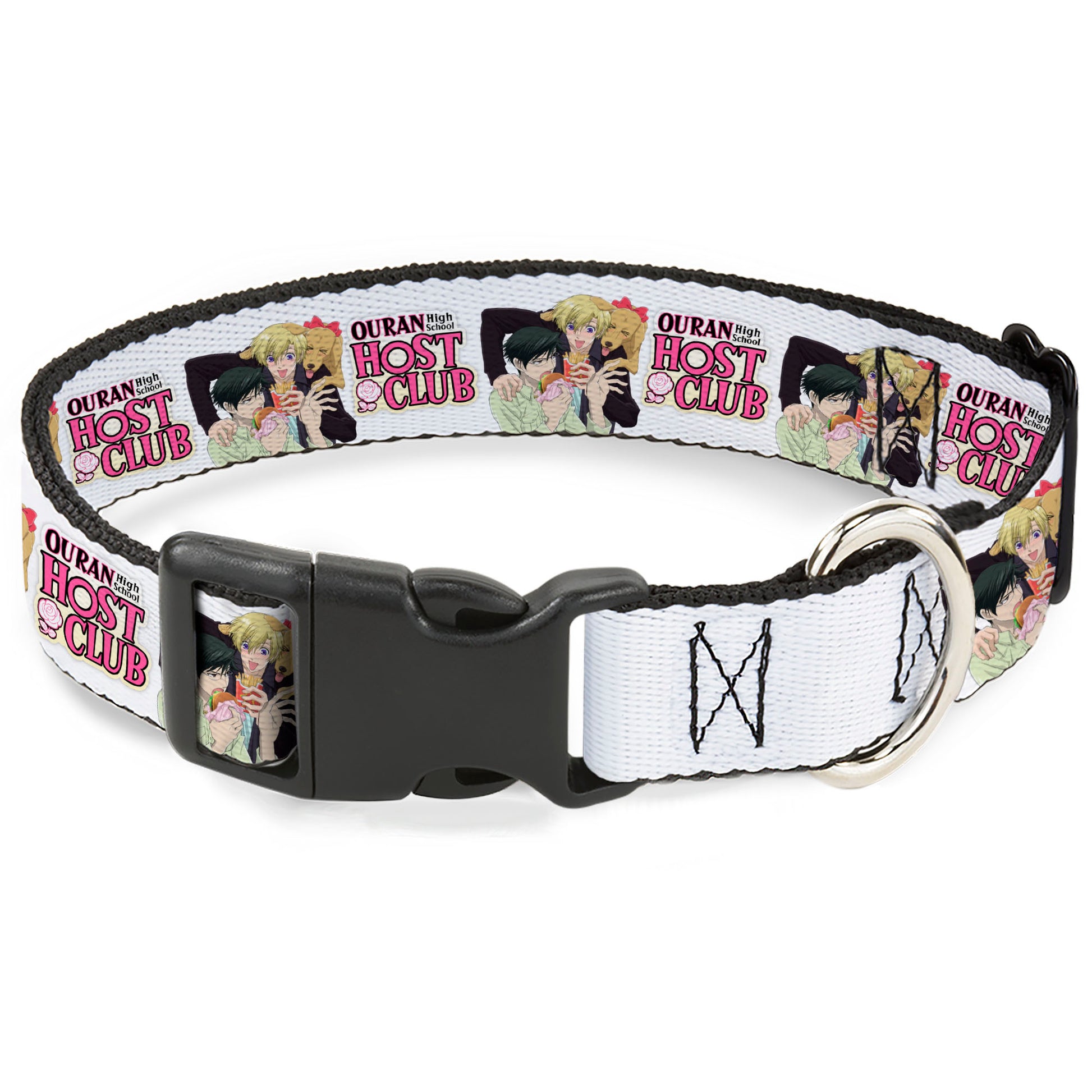 Plastic Clip Collar - OURAN HIGH SCHOOL HOST CLUB Kyoya Haruhi and Antoinette Pose and Title Logo White Plastic Clip Collars Ouran High School Host Club