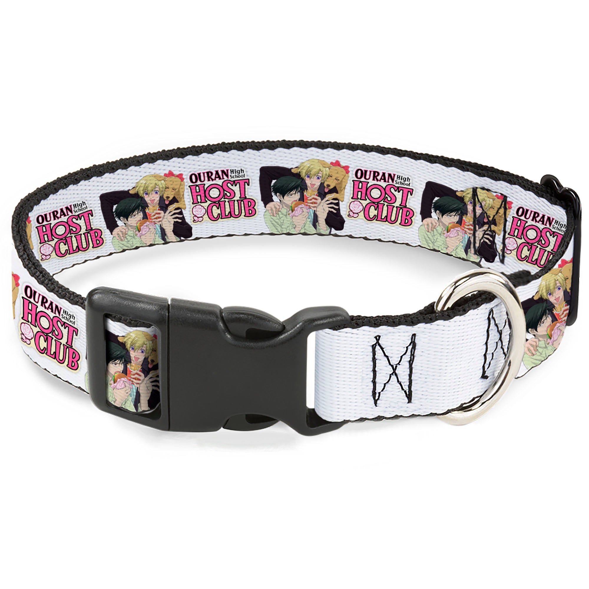 Plastic Clip Collar - OURAN HIGH SCHOOL HOST CLUB Kyoya Haruhi and Antoinette Pose and Title Logo White Plastic Clip Collars Ouran High School Host Club
