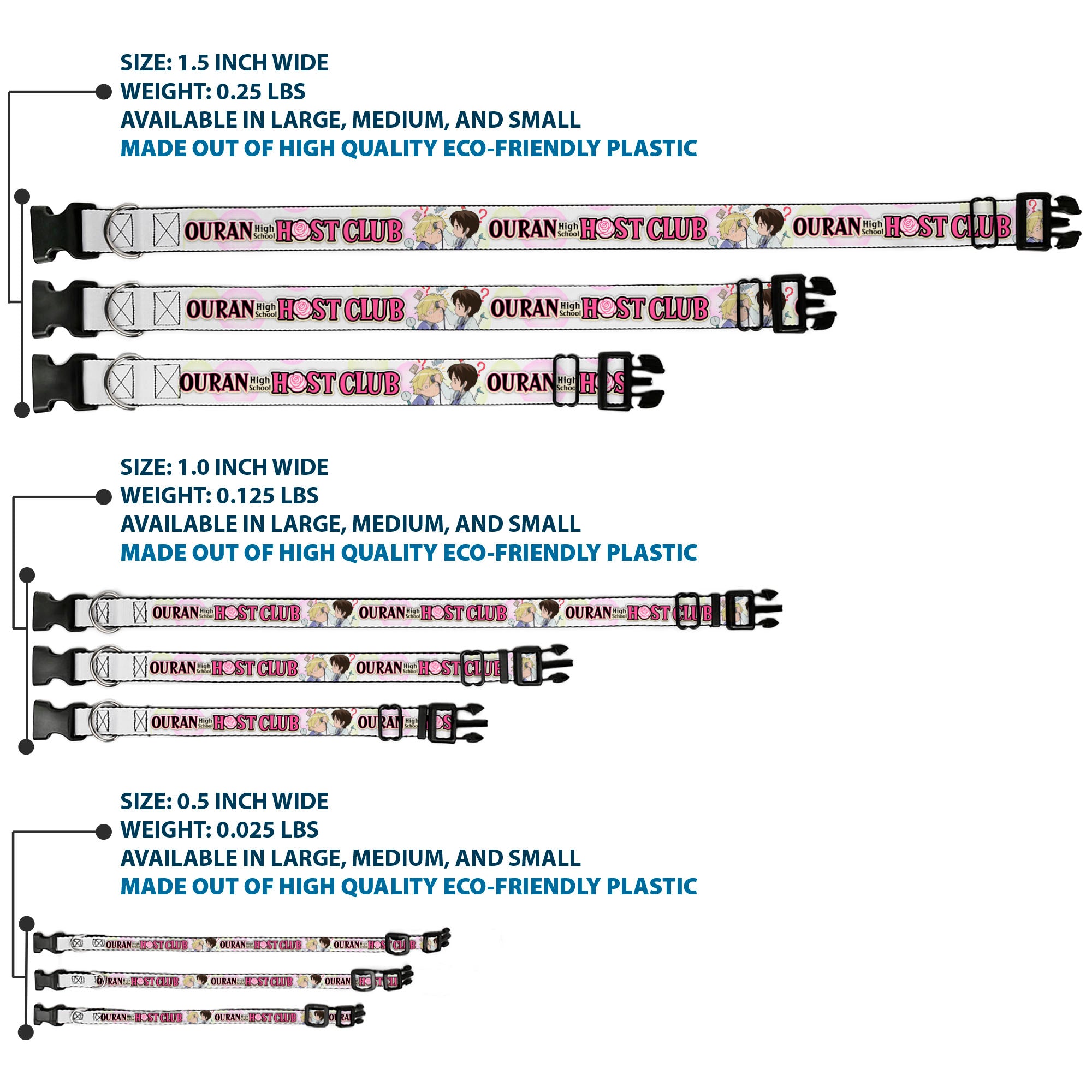 Plastic Clip Collar - OURAN HIGH SCHOOL Chibi Tamaki and Haruhi Pose and Title Logo White Plastic Clip Collars Ouran High School Host Club