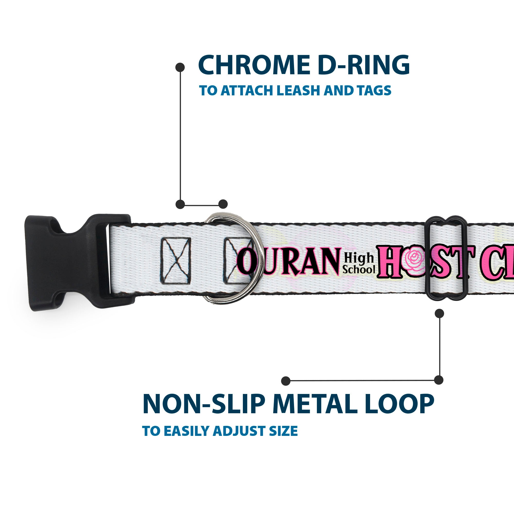Plastic Clip Collar - OURAN HIGH SCHOOL Chibi Tamaki and Haruhi Pose and Title Logo White Plastic Clip Collars Ouran High School Host Club