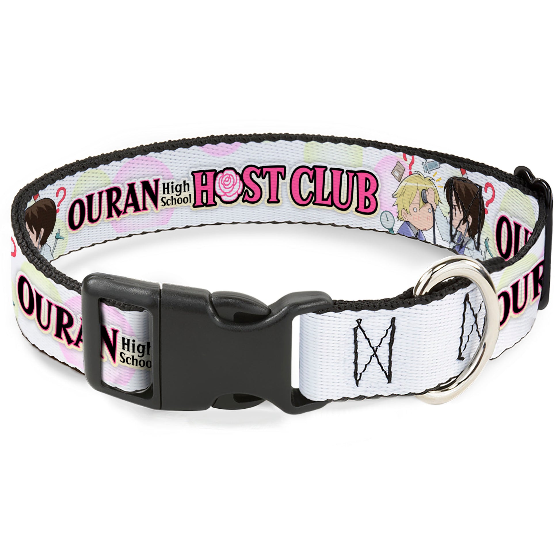 Plastic Clip Collar - OURAN HIGH SCHOOL Chibi Tamaki and Haruhi Pose and Title Logo White Plastic Clip Collars Ouran High School Host Club