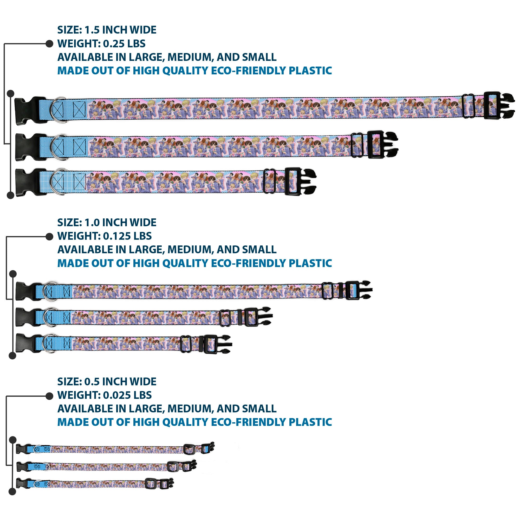 Plastic Clip Collar - Ouran High School Host Club Seven Character Sushi Dining Pose Pink/Blue Plastic Clip Collars Ouran High School Host Club