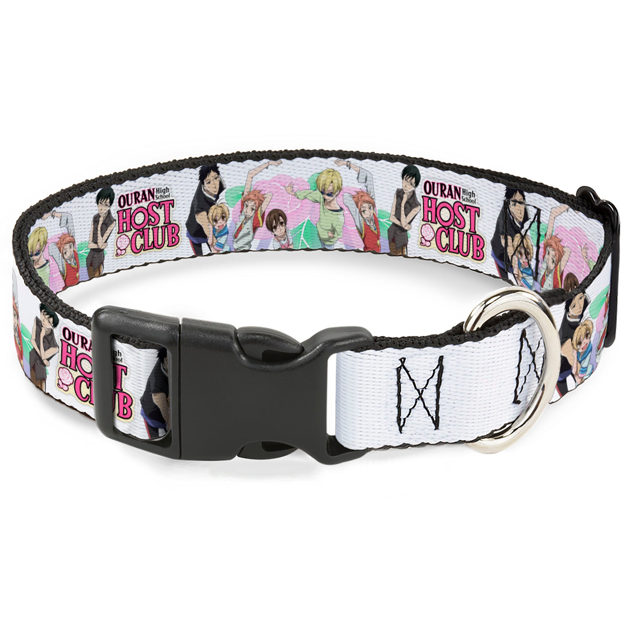 Plastic Clip Collar - OURAN HIGH SCHOOL Seven Character Group Pose and Title Logo White Plastic Clip Collars Ouran High School Host Club