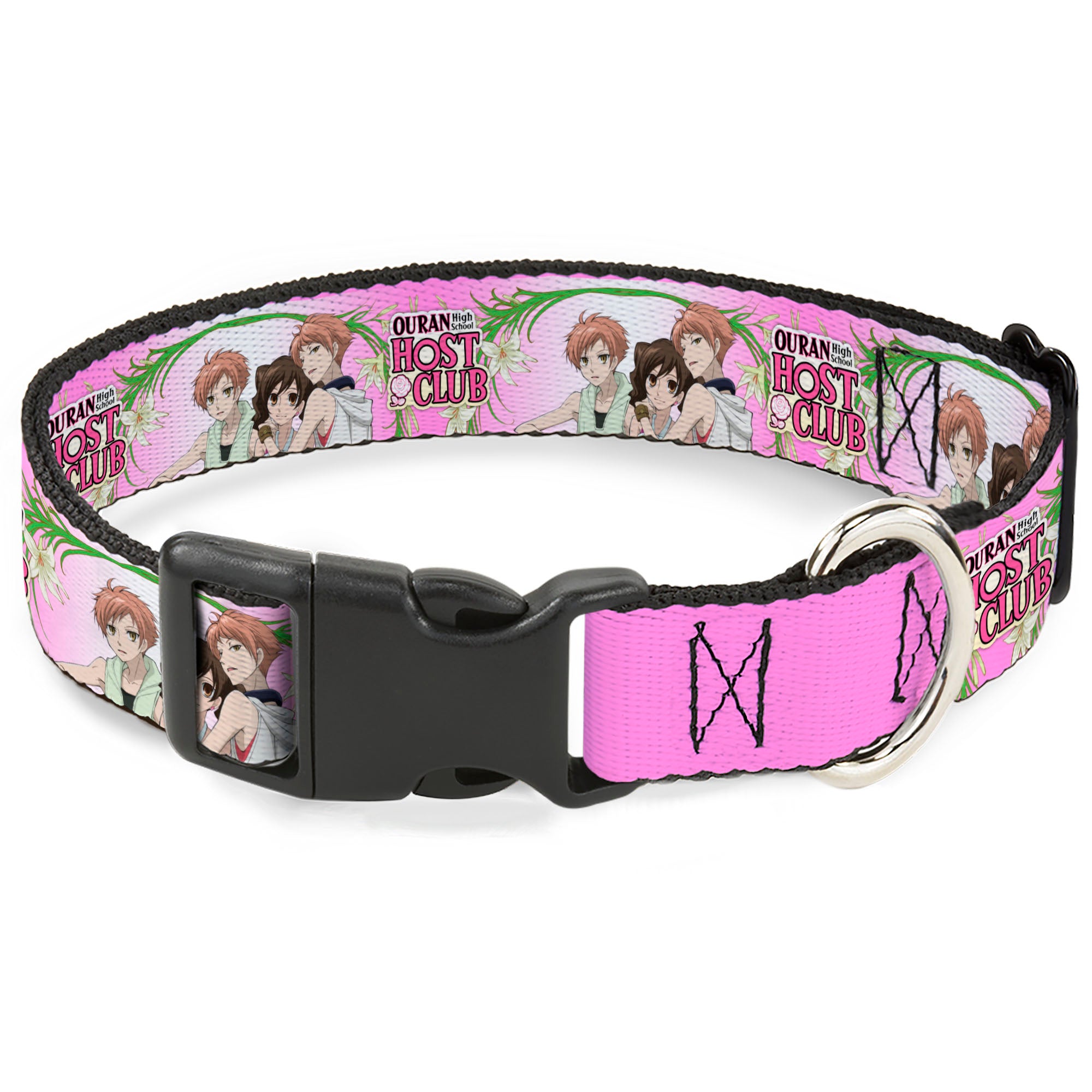 Plastic Clip Collar - OURAN HIGH SCHOOL HOST CLUB Haruhi and Hitachiin Twins Lilies Pose and Title Logo Pinks Plastic Clip Collars Ouran High School Host Club