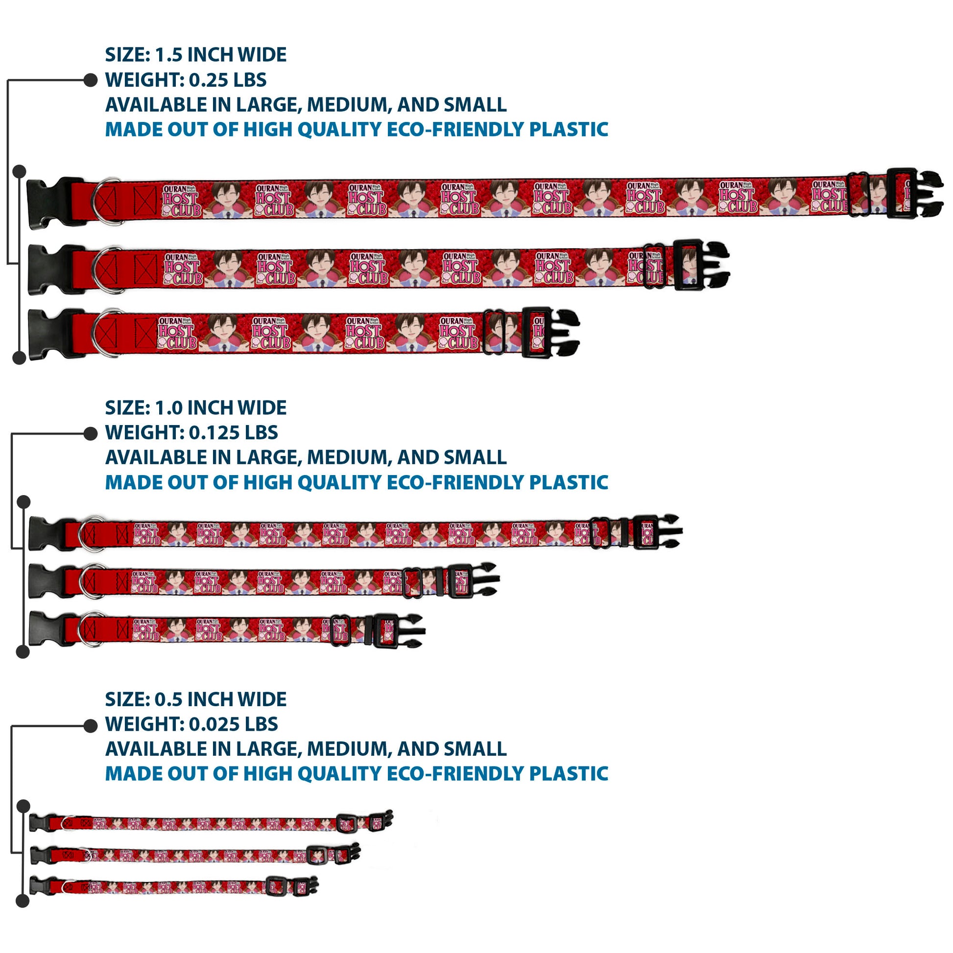 Plastic Clip Collar - OURAN HIGH SCHOOL HOST CLUB Haruhi Smiling Pose with Roses and Title Logo Reds Plastic Clip Collars Ouran High School Host Club