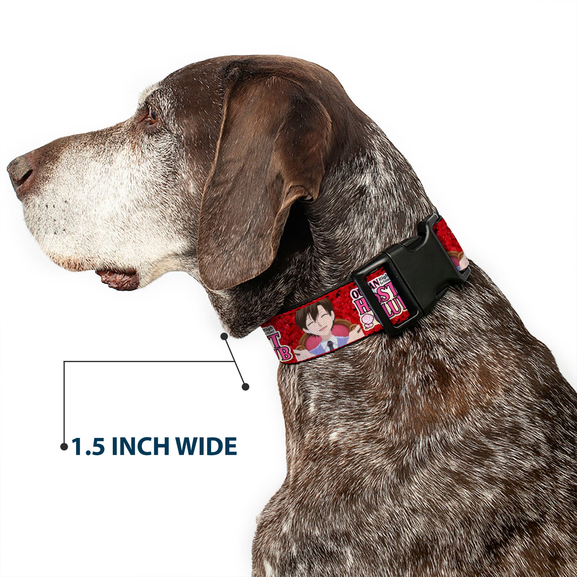 Plastic Clip Collar - OURAN HIGH SCHOOL HOST CLUB Haruhi Smiling Pose with Roses and Title Logo Reds Plastic Clip Collars Ouran High School Host Club