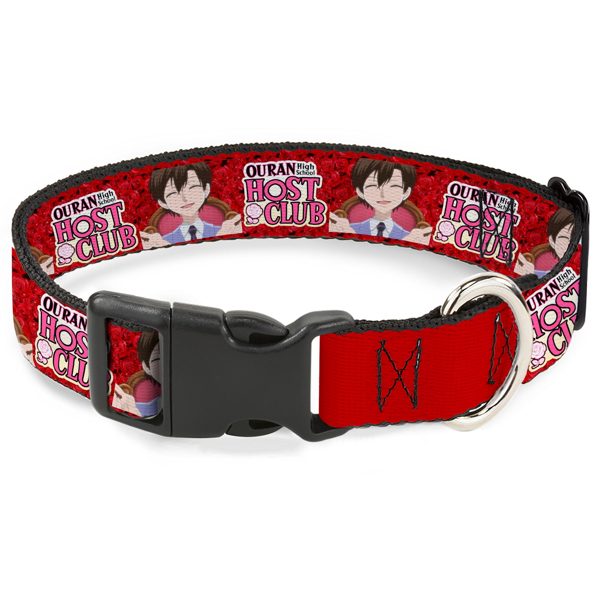 Plastic Clip Collar - OURAN HIGH SCHOOL HOST CLUB Haruhi Smiling Pose with Roses and Title Logo Reds Plastic Clip Collars Ouran High School Host Club