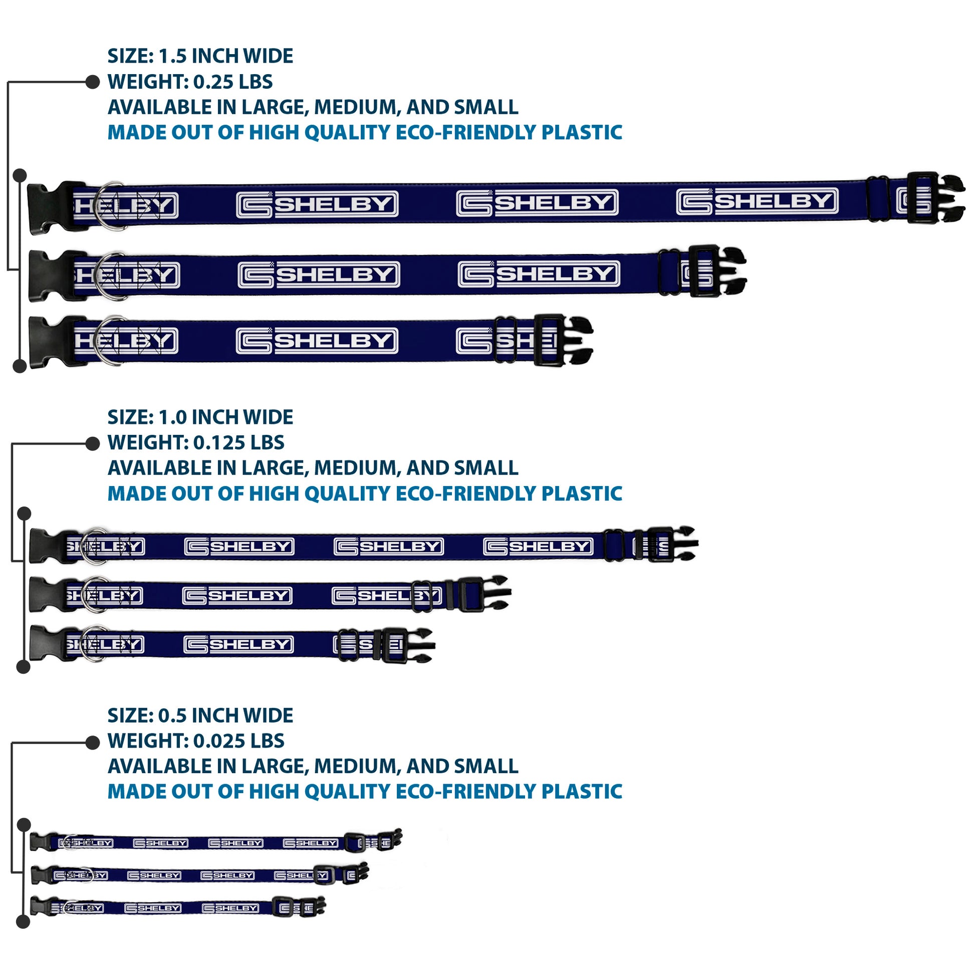 Plastic Clip Collar - Carroll Shelby CS SHELBY Racing Logo Block Navy/White Plastic Clip Collars Shelby